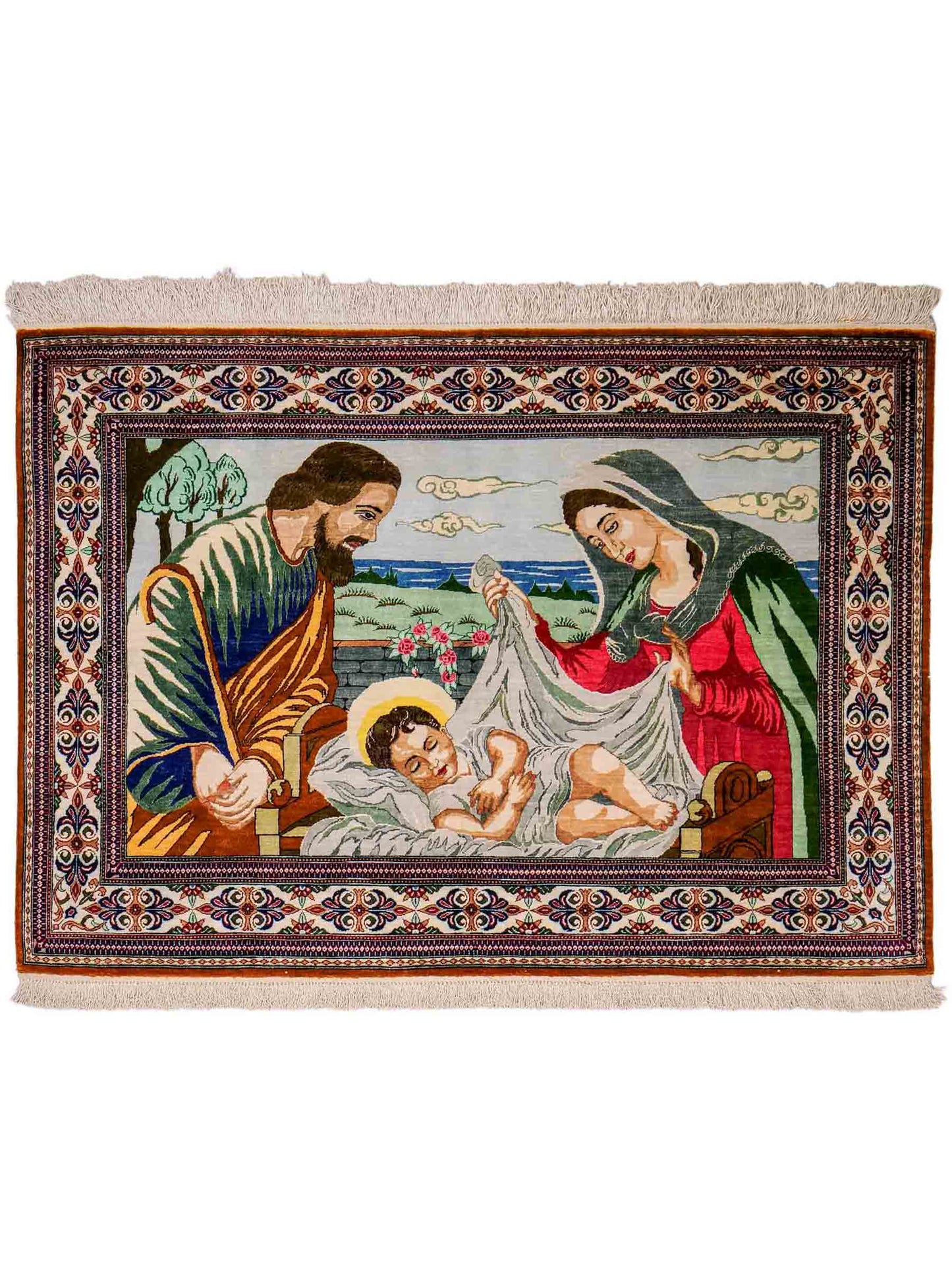 Sehr feiner, handgeknüpfter Khademi Ghom Perserteppich aus Seide, creme. 118x83 cm. Vertrieb durch Jupiter Intl.