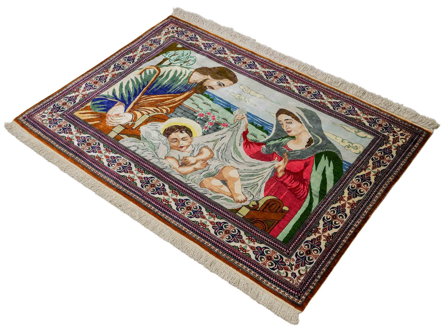 Sehr feiner, handgeknüpfter Khademi Ghom Perserteppich aus Seide, creme. 118x83 cm. Vertrieb durch Jupiter Intl.