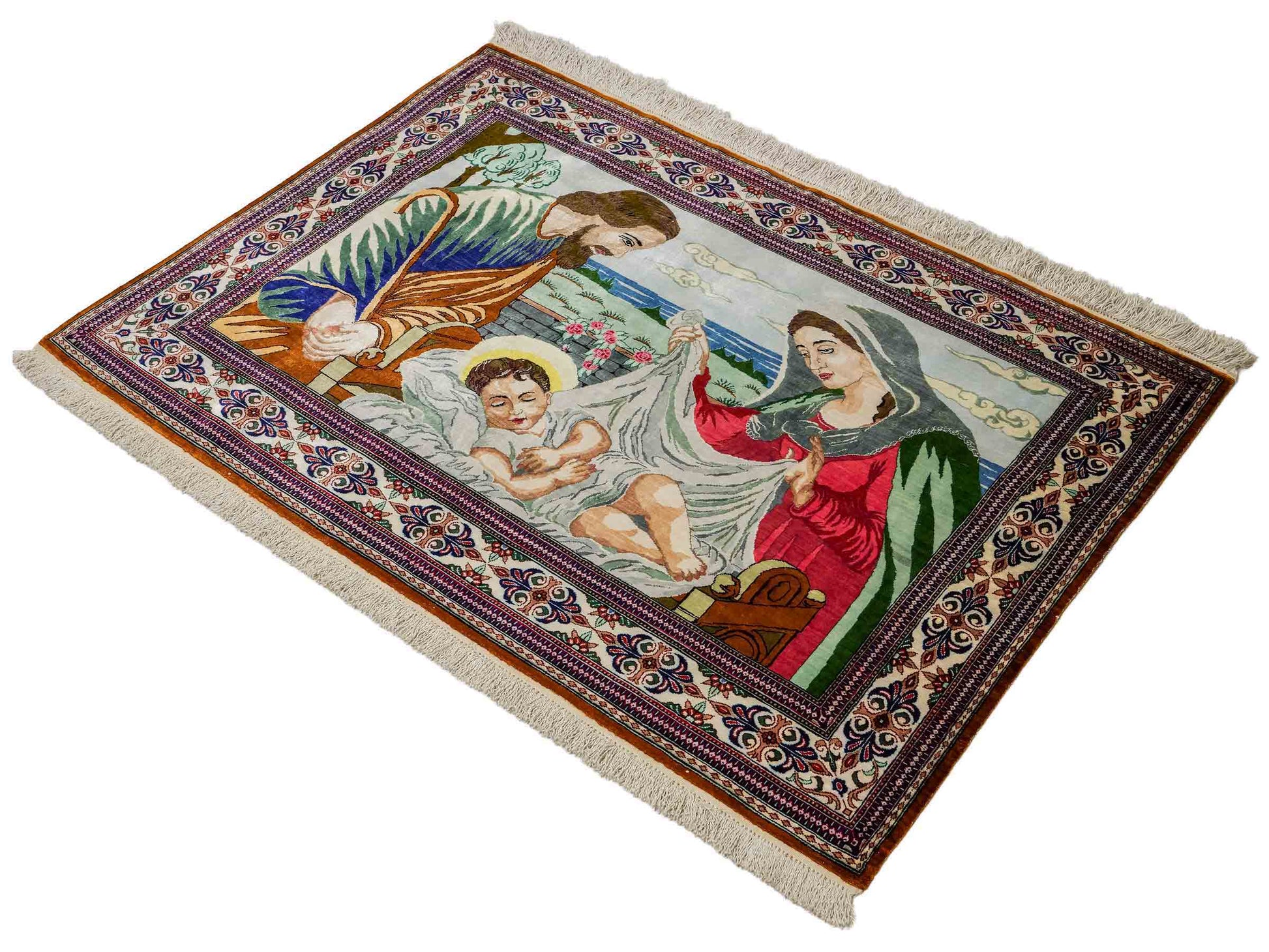 Sehr feiner, handgeknüpfter Khademi Ghom Perserteppich aus Seide, creme. 118x83 cm. Vertrieb durch Jupiter Intl.