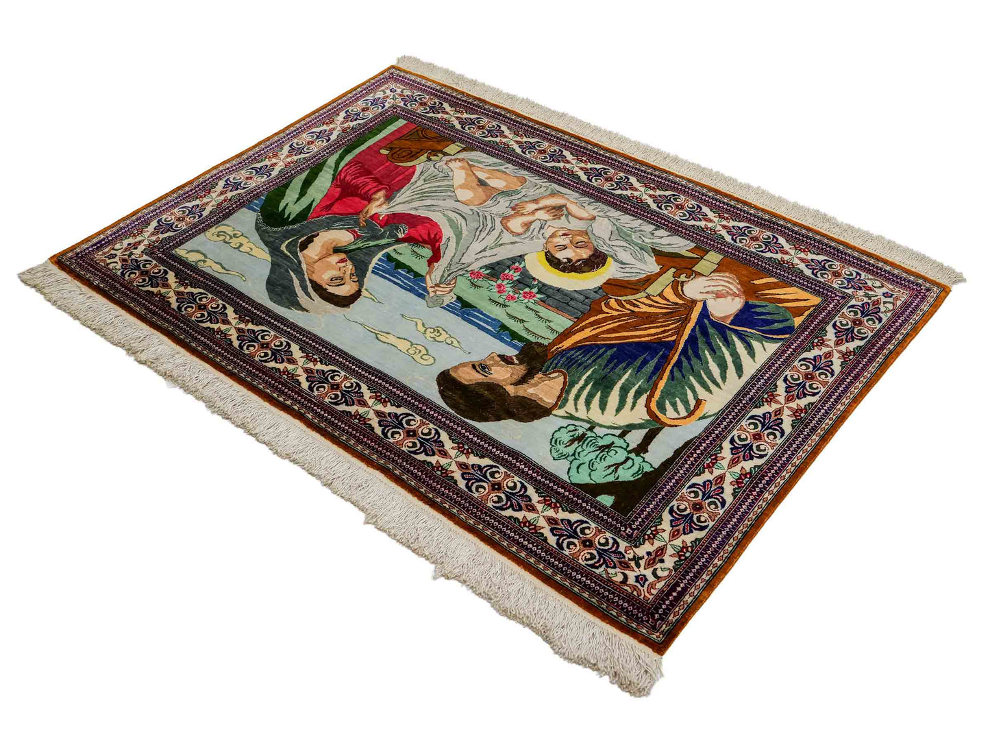 Sehr feiner, handgeknüpfter Khademi Ghom Perserteppich aus Seide, creme. 118x83 cm. Vertrieb durch Jupiter Intl.