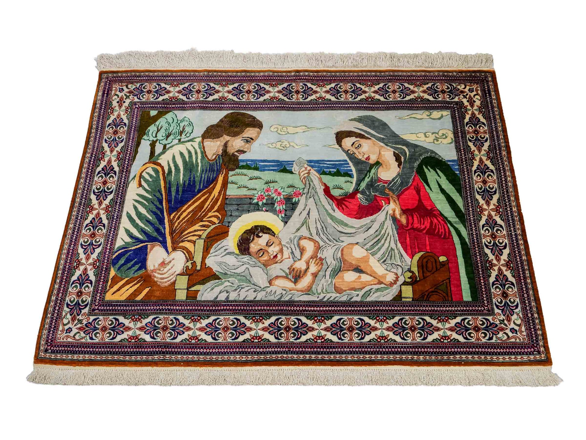 Sehr feiner, handgeknüpfter Khademi Ghom Perserteppich aus Seide, creme. 118x83 cm. Vertrieb durch Jupiter Intl.