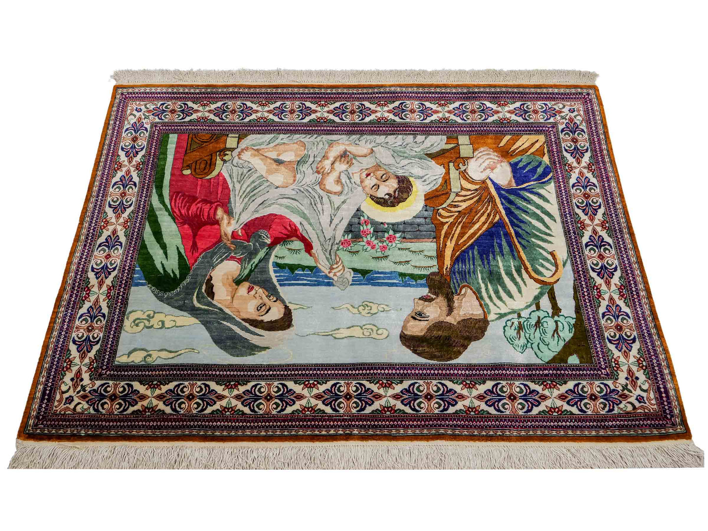 Sehr feiner, handgeknüpfter Khademi Ghom Perserteppich aus Seide, creme. 118x83 cm. Vertrieb durch Jupiter Intl.
