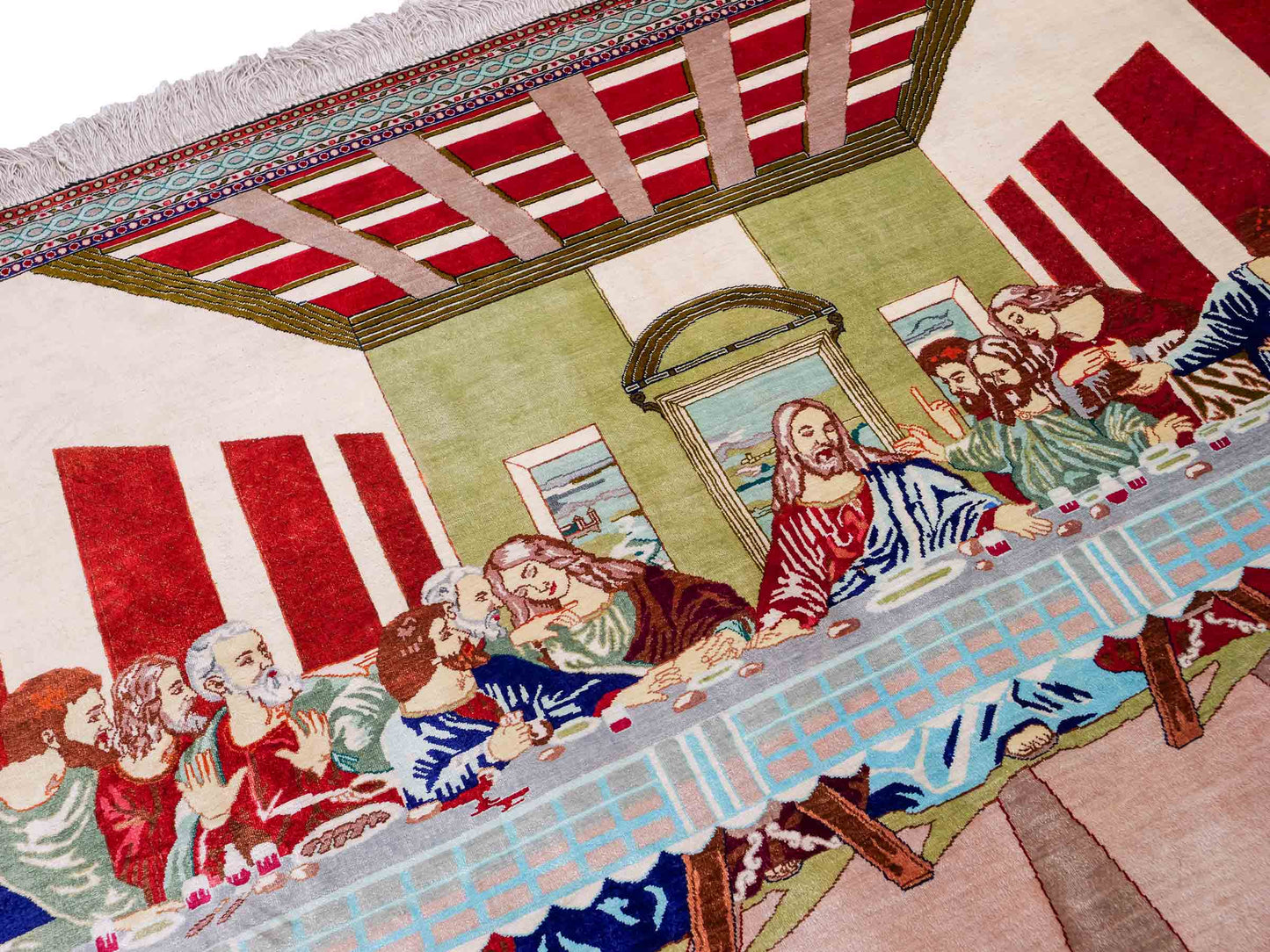 Sehr feiner, handgeknüpfter Ghom Perserteppich aus Seide, creme, rot, multicolor. 151x104 cm. Verkauf durch Jupiter Intl.