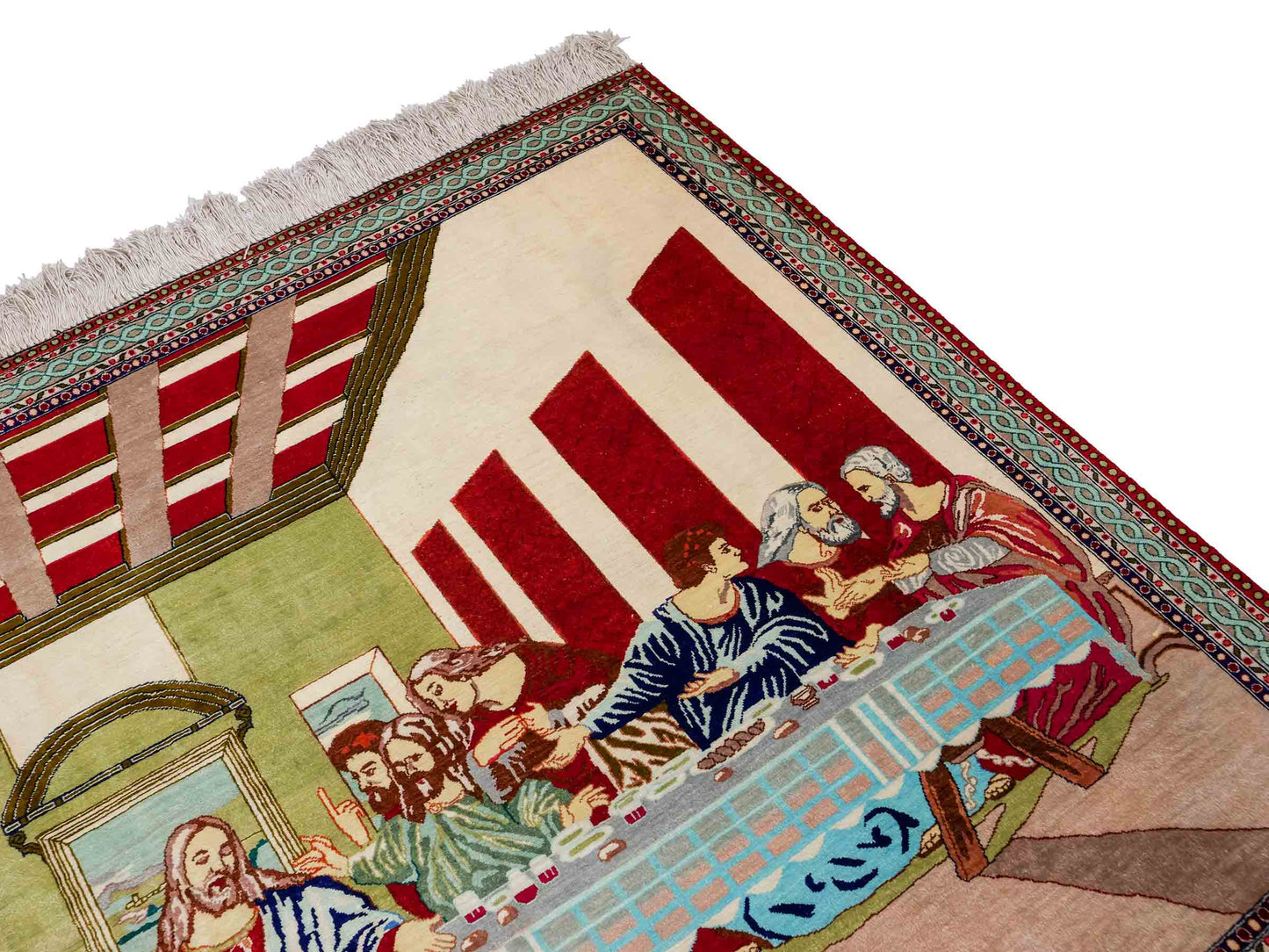 Sehr feiner, handgeknüpfter Ghom Perserteppich aus Seide, creme, rot, multicolor. 151x104 cm. Verkauf durch Jupiter Intl.