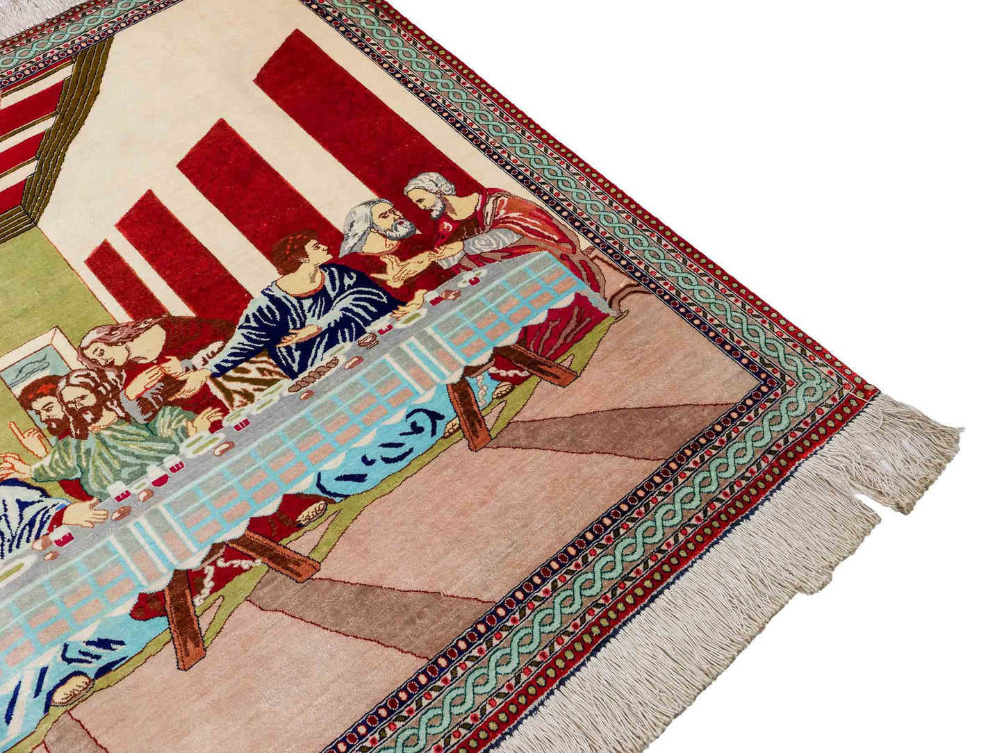 Sehr feiner, handgeknüpfter Ghom Perserteppich aus Seide, creme, rot, multicolor. 151x104 cm. Verkauf durch Jupiter Intl.