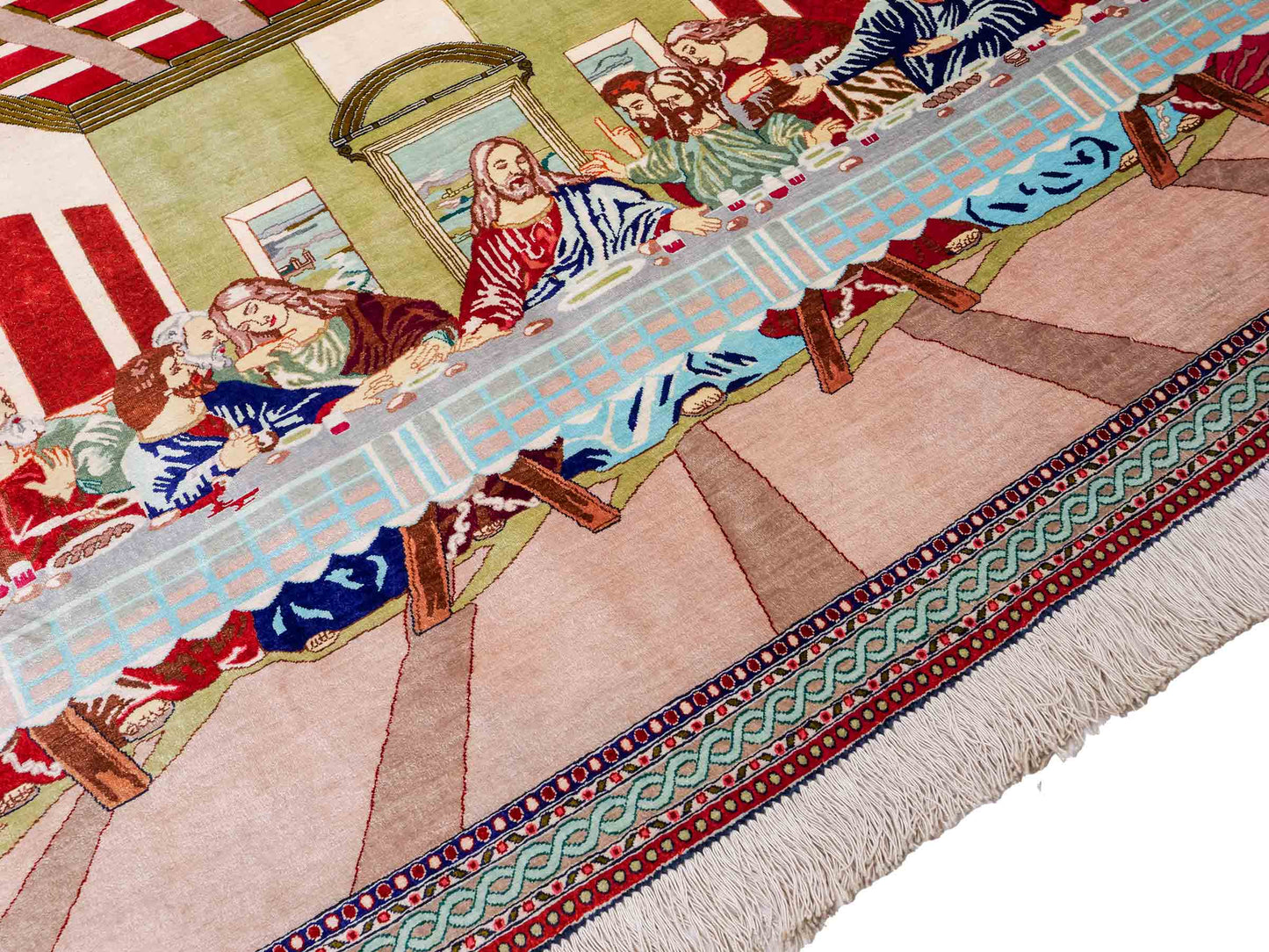 Sehr feiner, handgeknüpfter Ghom Perserteppich aus Seide, creme, rot, multicolor. 151x104 cm. Verkauf durch Jupiter Intl.
