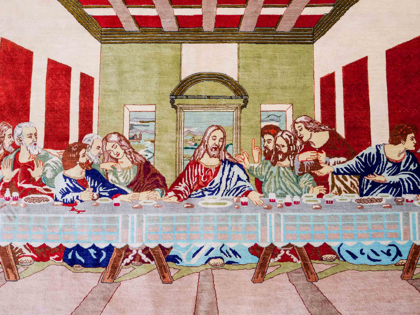 Sehr feiner, handgeknüpfter Ghom Perserteppich aus Seide, creme, rot, multicolor. 151x104 cm. Verkauf durch Jupiter Intl.