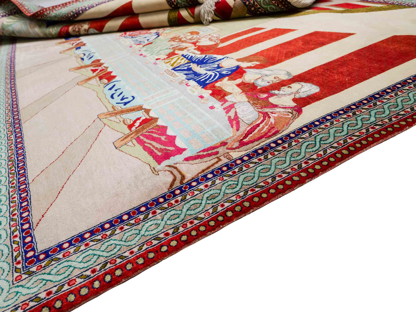 Sehr feiner, handgeknüpfter Ghom Perserteppich aus Seide, creme, rot, multicolor. 151x104 cm. Verkauf durch Jupiter Intl.