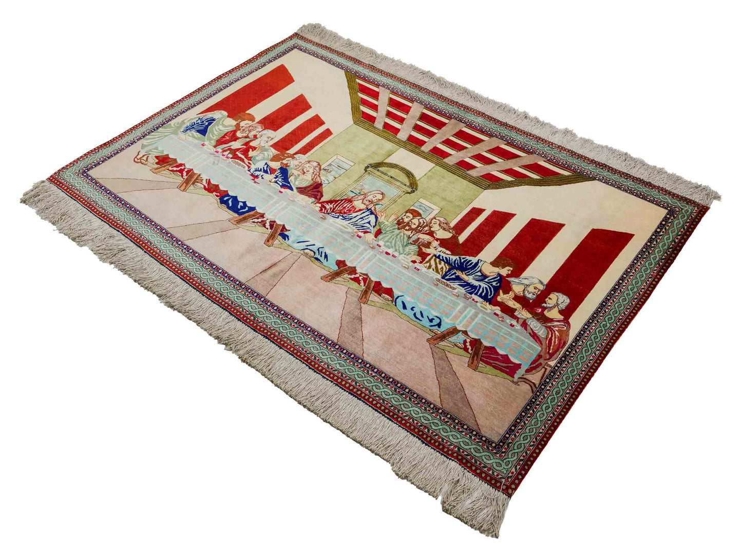 Sehr feiner, handgeknüpfter Ghom Perserteppich aus Seide, creme, rot, multicolor. 151x104 cm. Verkauf durch Jupiter Intl.