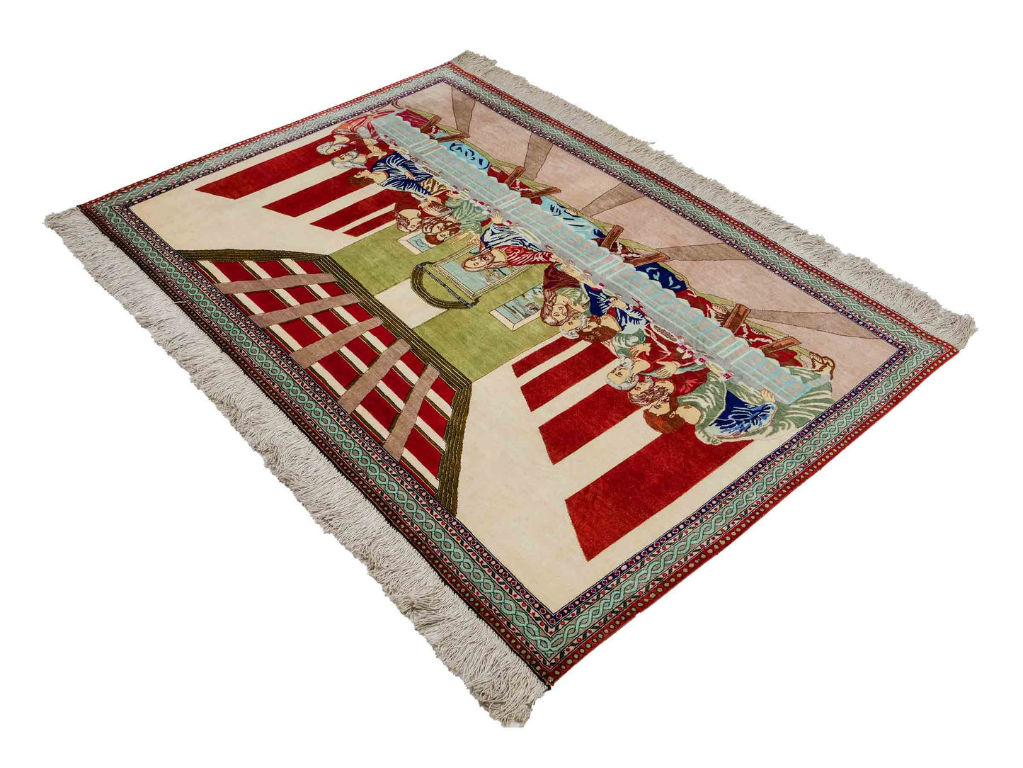 Sehr feiner, handgeknüpfter Ghom Perserteppich aus Seide, creme, rot, multicolor. 151x104 cm. Verkauf durch Jupiter Intl.