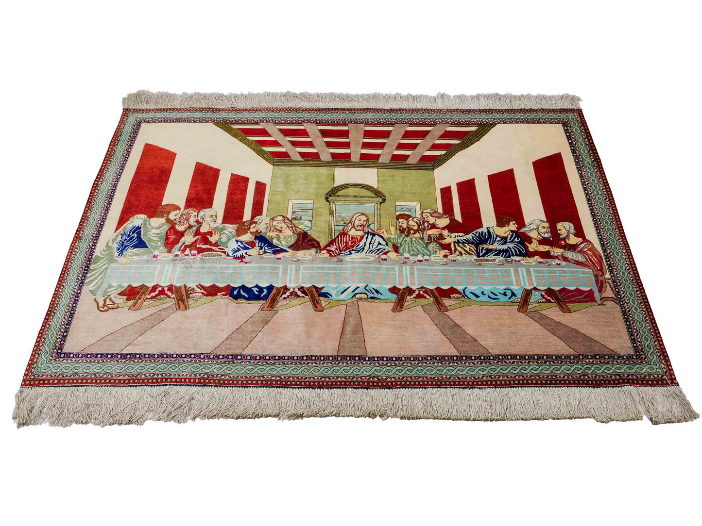 Sehr feiner, handgeknüpfter Ghom Perserteppich aus Seide, creme, rot, multicolor. 151x104 cm. Verkauf durch Jupiter Intl.