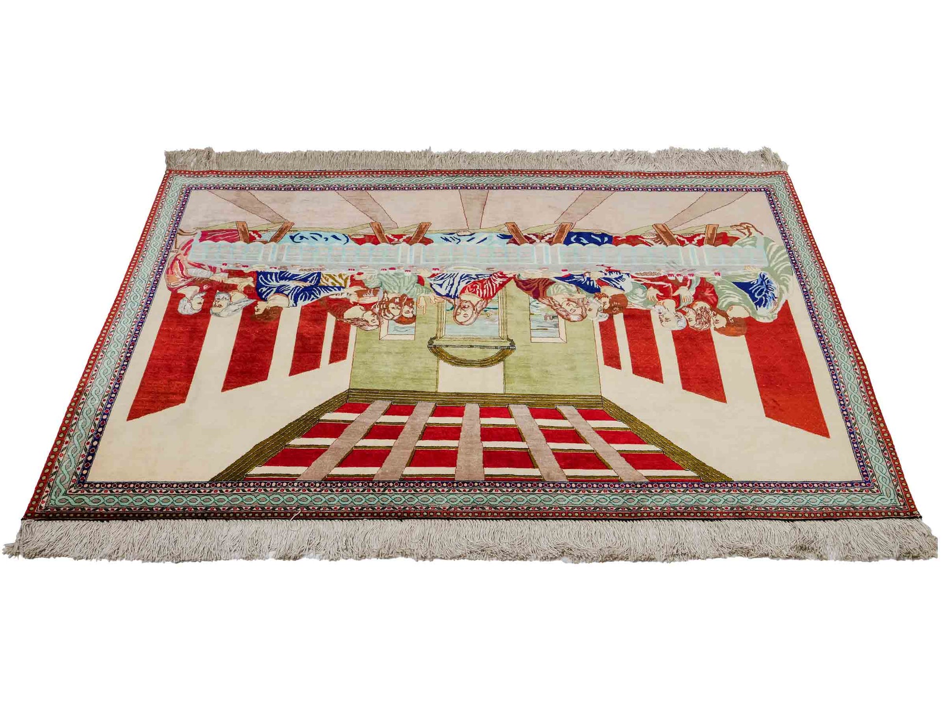 Sehr feiner, handgeknüpfter Ghom Perserteppich aus Seide, creme, rot, multicolor. 151x104 cm. Verkauf durch Jupiter Intl.