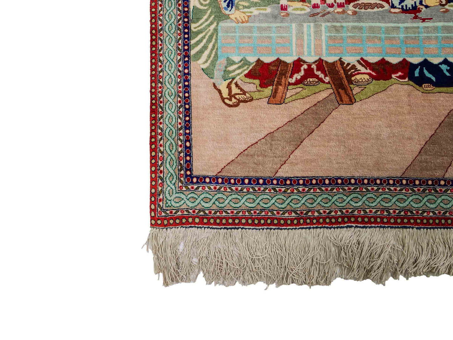 Sehr feiner, handgeknüpfter Ghom Perserteppich aus Seide, creme, rot, multicolor. 151x104 cm. Verkauf durch Jupiter Intl.