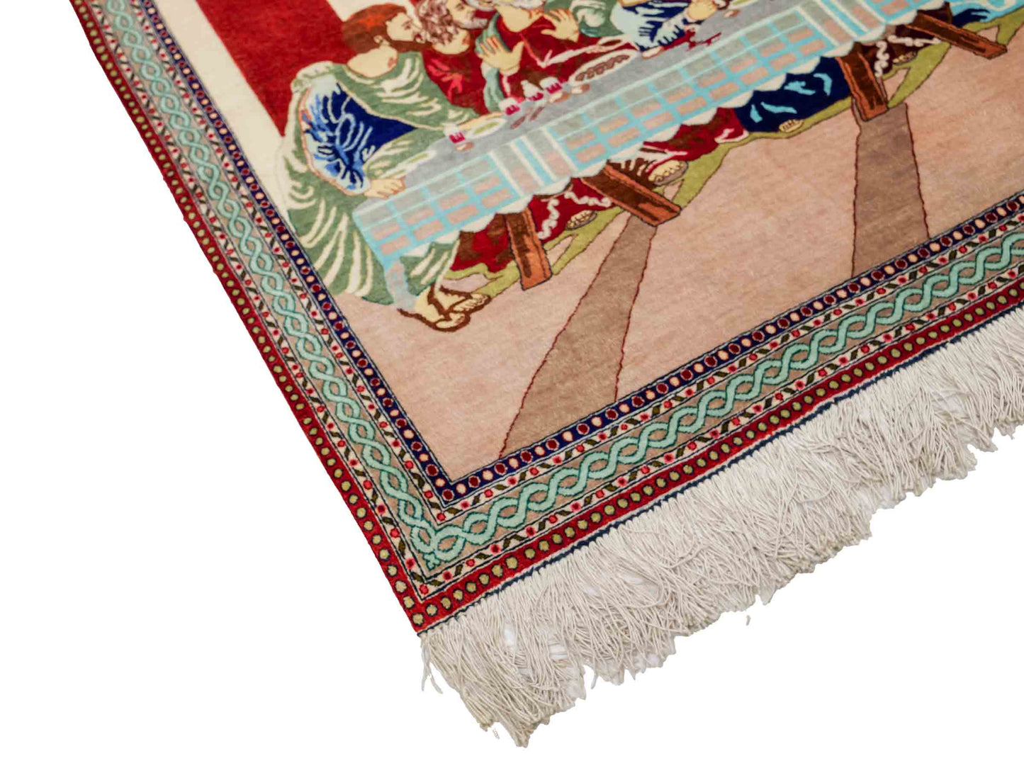 Sehr feiner, handgeknüpfter Ghom Perserteppich aus Seide, creme, rot, multicolor. 151x104 cm. Verkauf durch Jupiter Intl.
