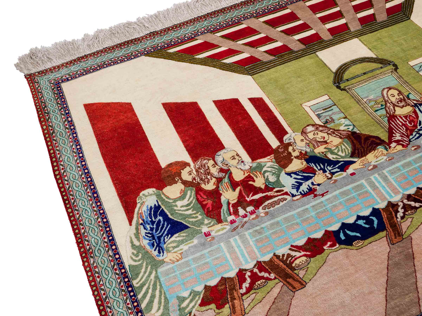 Sehr feiner, handgeknüpfter Ghom Perserteppich aus Seide, creme, rot, multicolor. 151x104 cm. Verkauf durch Jupiter Intl.