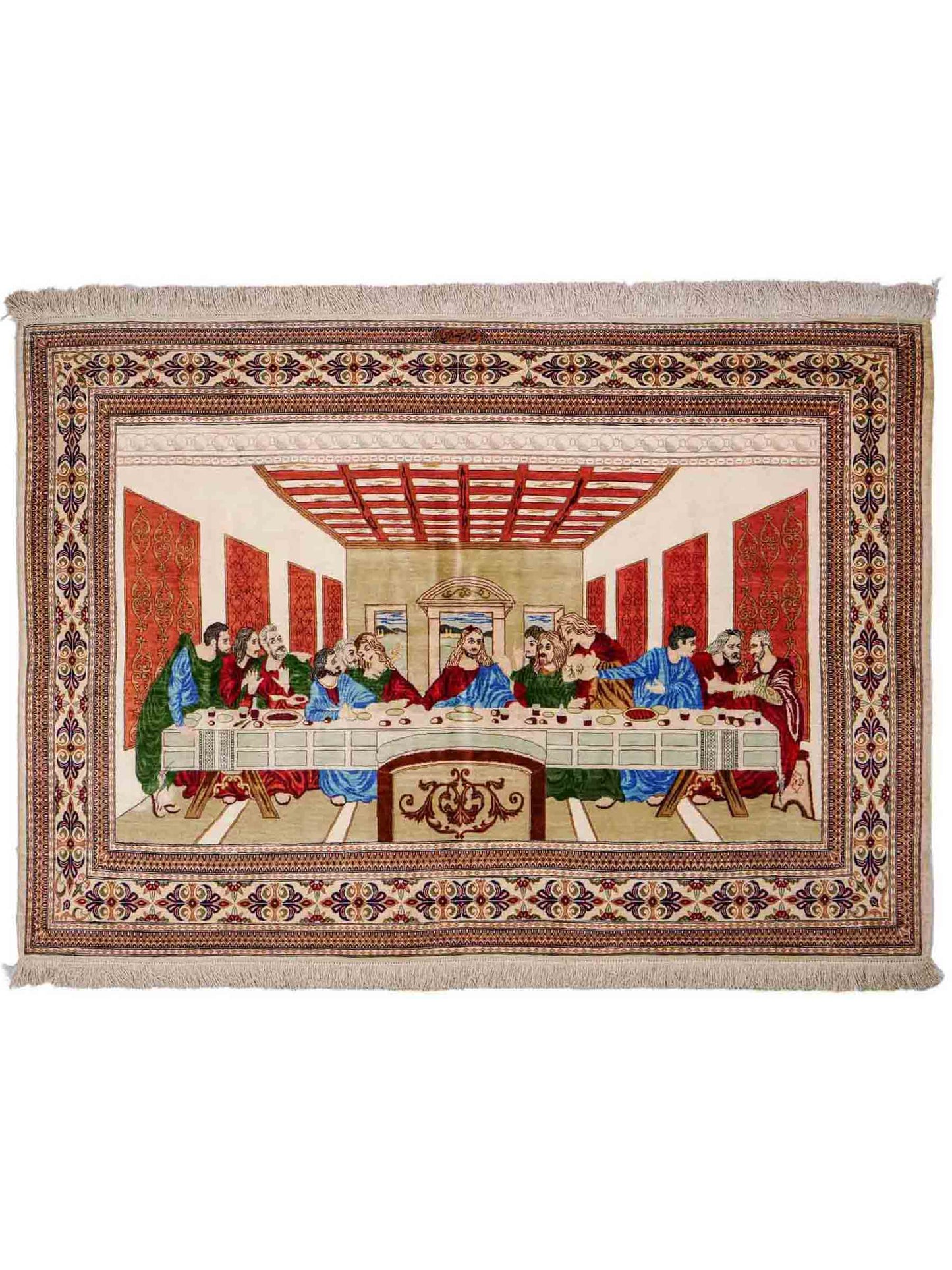 Sehr feiner, handgeknüpfter Khademi Ghom Perserteppich aus Seide, creme. 152x101 cm. Verkauf durch Jupiter Intl.