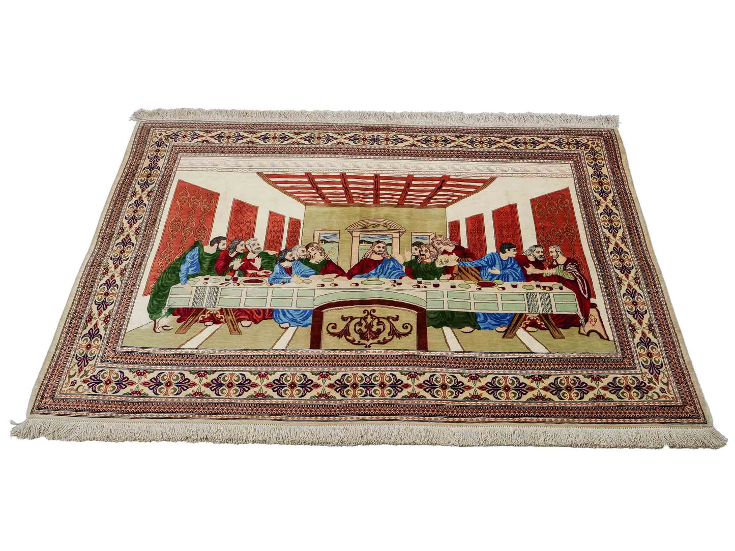 Sehr feiner, handgeknüpfter Khademi Ghom Perserteppich aus Seide, creme. 152x101 cm. Verkauf durch Jupiter Intl.