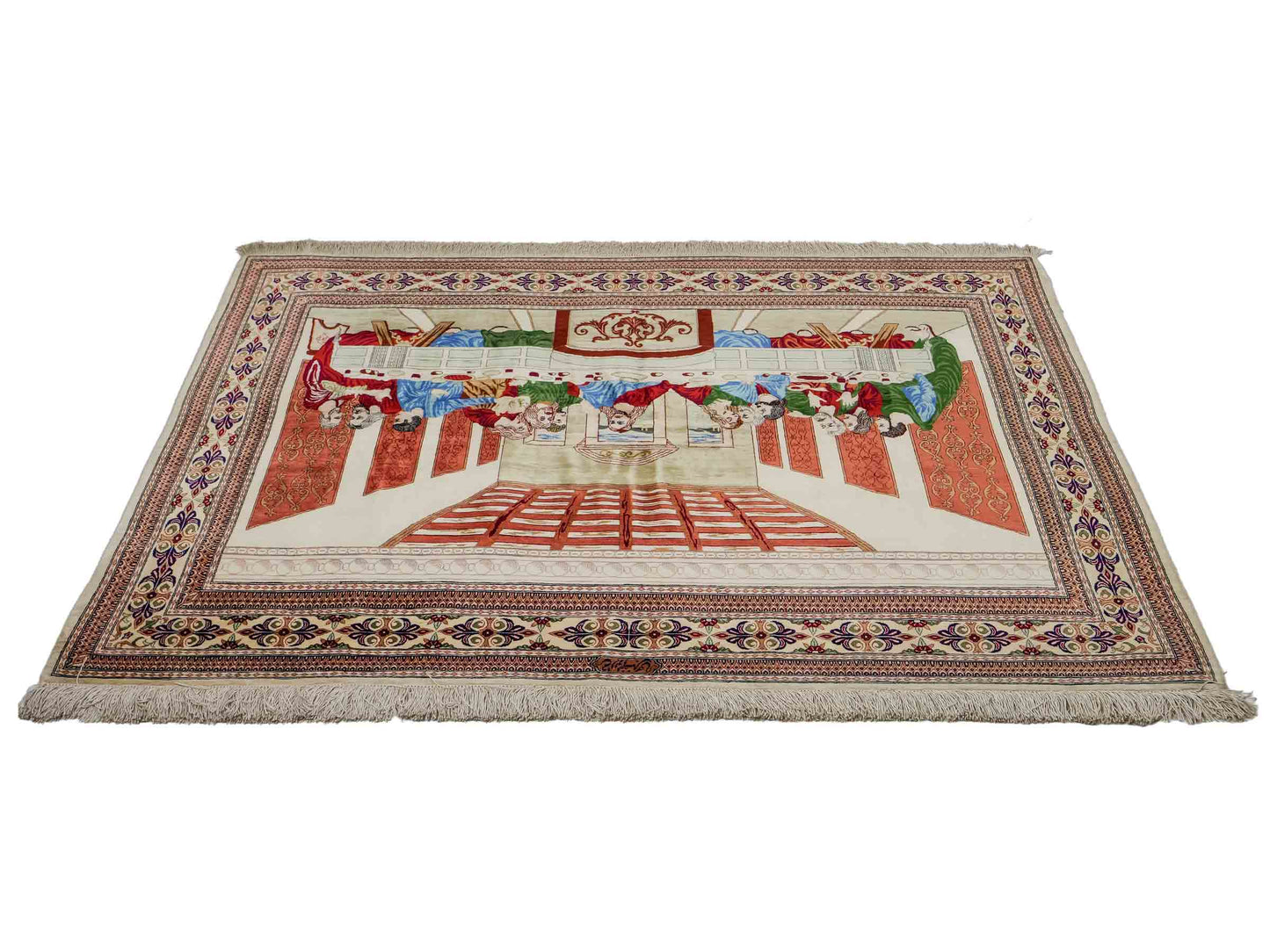 Sehr feiner, handgeknüpfter Khademi Ghom Perserteppich aus Seide, creme. 152x101 cm. Verkauf durch Jupiter Intl.