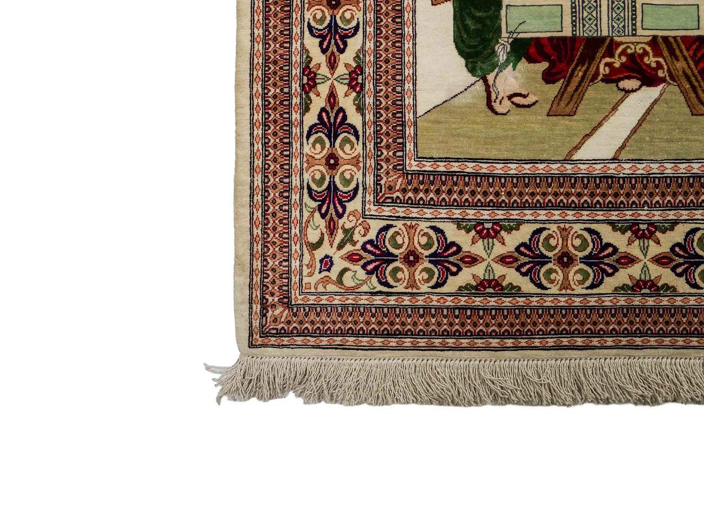 Sehr feiner, handgeknüpfter Khademi Ghom Perserteppich aus Seide, creme. 152x101 cm. Verkauf durch Jupiter Intl.