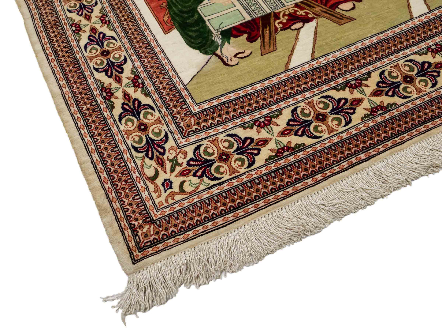 Sehr feiner, handgeknüpfter Khademi Ghom Perserteppich aus Seide, creme. 152x101 cm. Verkauf durch Jupiter Intl.