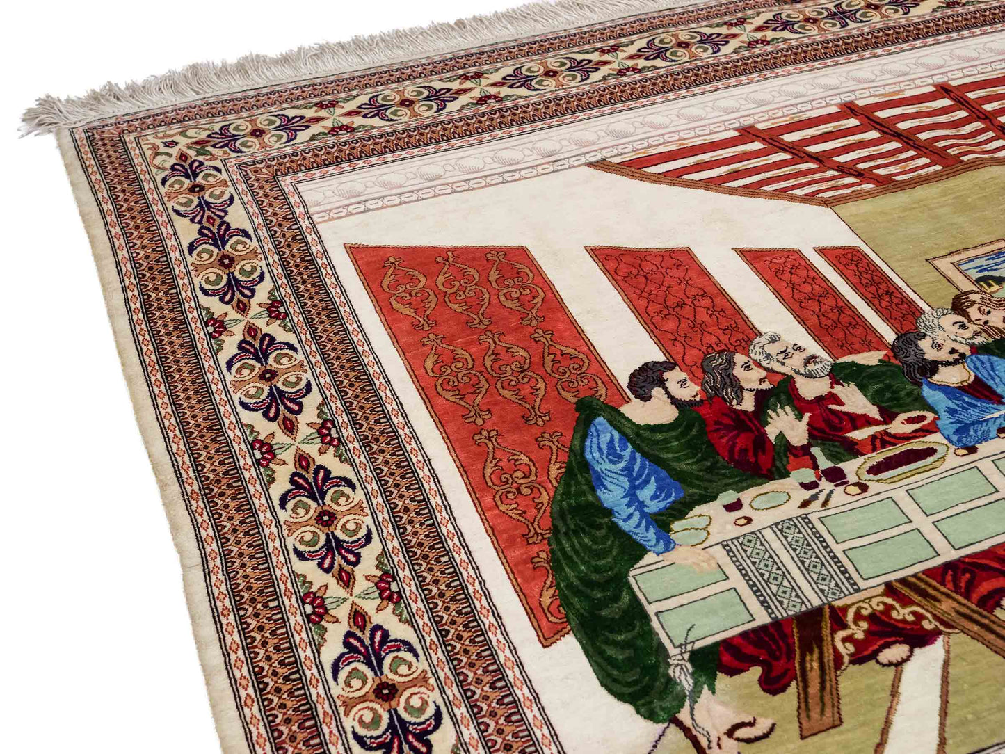 Sehr feiner, handgeknüpfter Khademi Ghom Perserteppich aus Seide, creme. 152x101 cm. Verkauf durch Jupiter Intl.