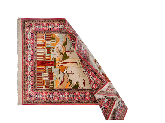Sehr feiner, handgeknüpfter Khademi Ghom Perserteppich aus Seide, rosa, pink, blau. 152x101 cm. Verkauf durch Jupiter Intl.