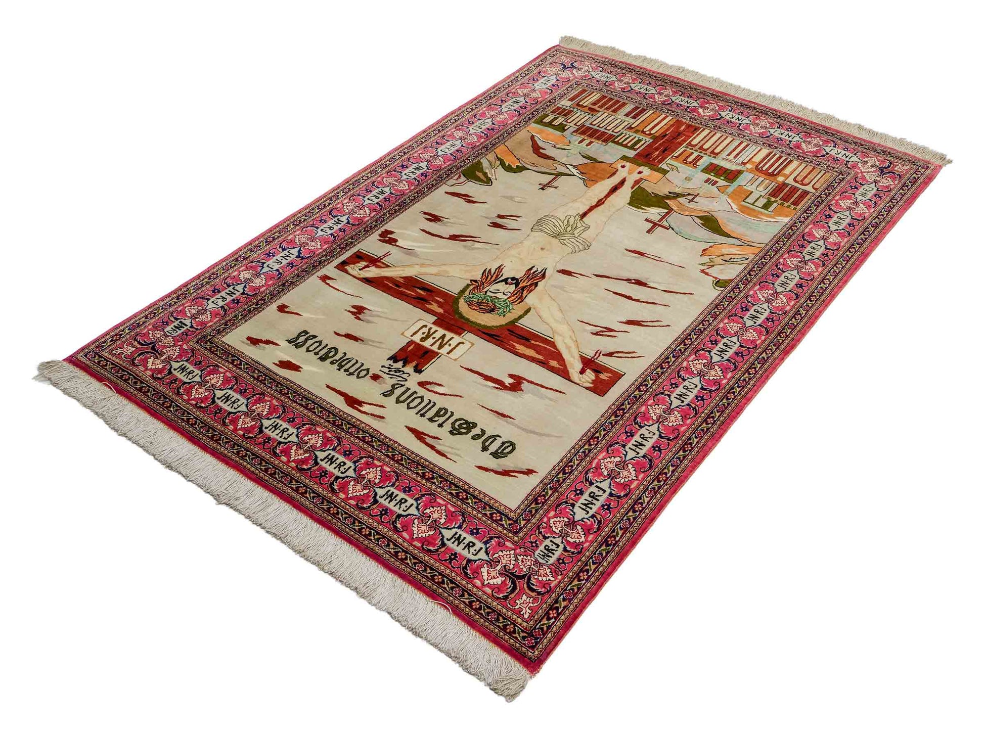 Sehr feiner, handgeknüpfter Khademi Ghom Perserteppich aus Seide, rosa, pink, blau. 152x101 cm. Verkauf durch Jupiter Intl.