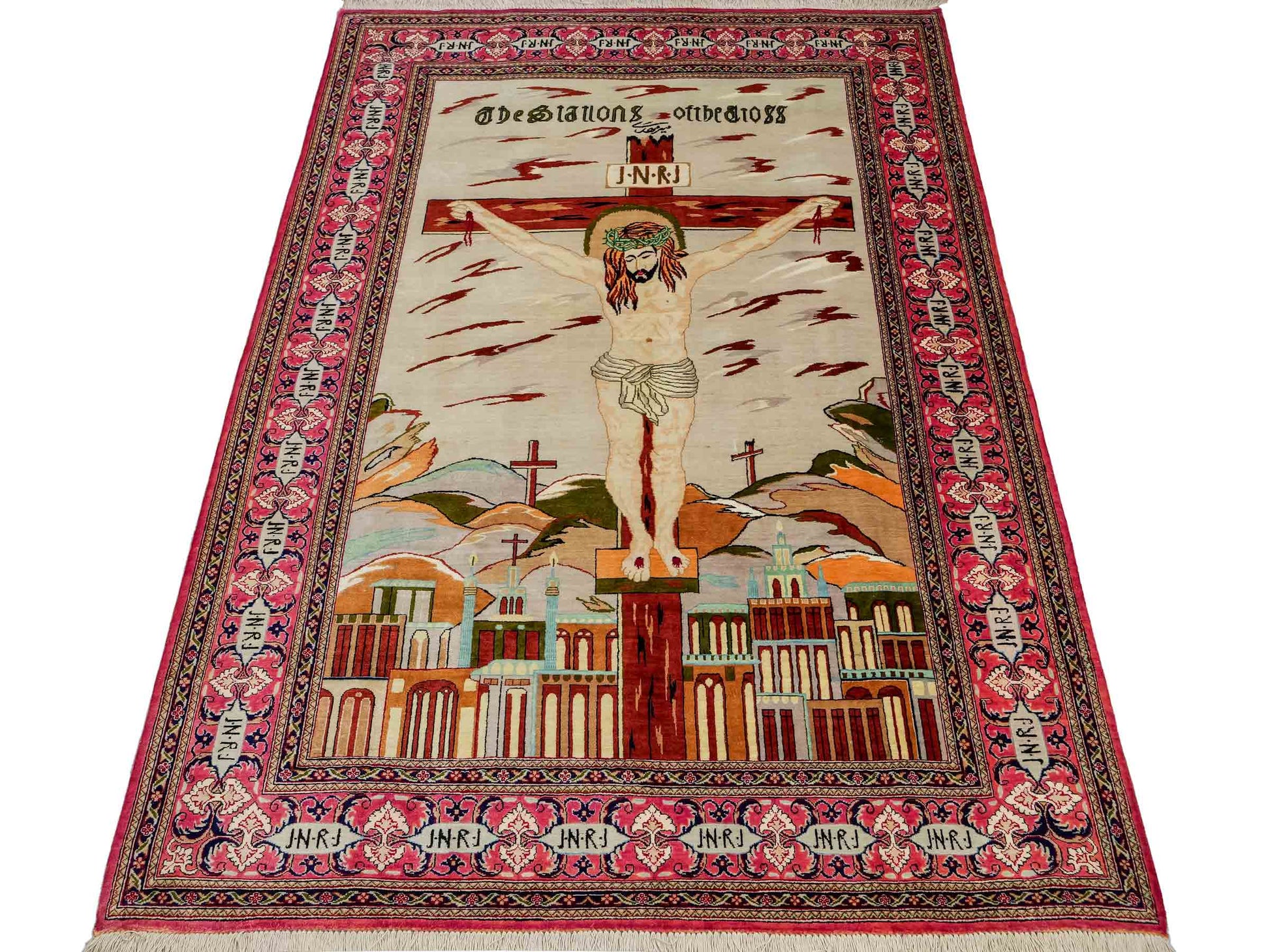 Sehr feiner, handgeknüpfter Khademi Ghom Perserteppich aus Seide, rosa, pink, blau. 152x101 cm. Verkauf durch Jupiter Intl.