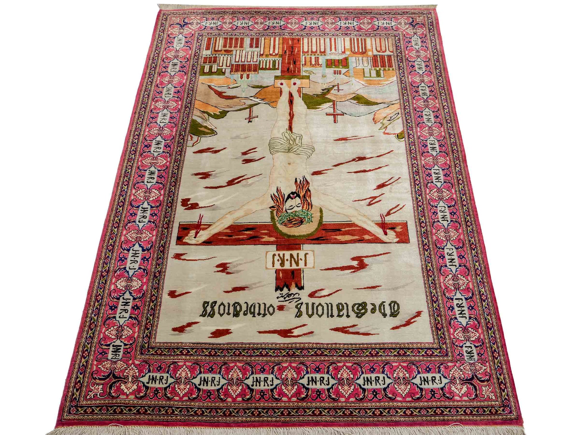 Sehr feiner, handgeknüpfter Khademi Ghom Perserteppich aus Seide, rosa, pink, blau. 152x101 cm. Verkauf durch Jupiter Intl.