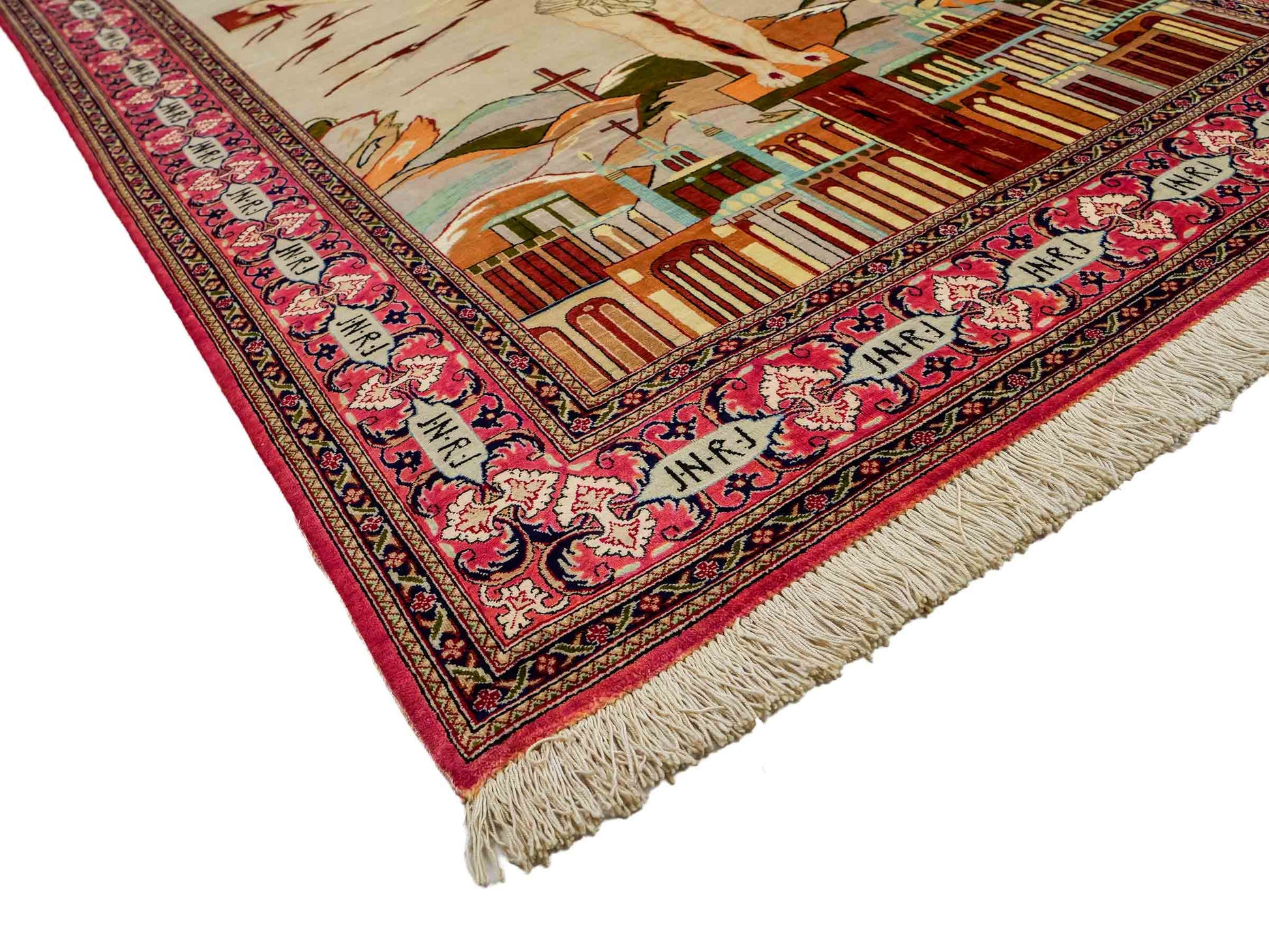 Sehr feiner, handgeknüpfter Khademi Ghom Perserteppich aus Seide, rosa, pink, blau. 152x101 cm. Verkauf durch Jupiter Intl.