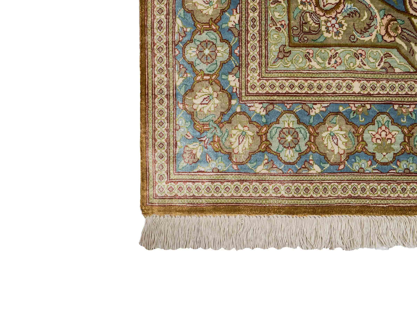 Sehr feiner, handgeknüpfter Khademi Ghom Perserteppich aus Seide, braun, blau. 148x98 cm. Vertrieb durch Jupiter Intl.