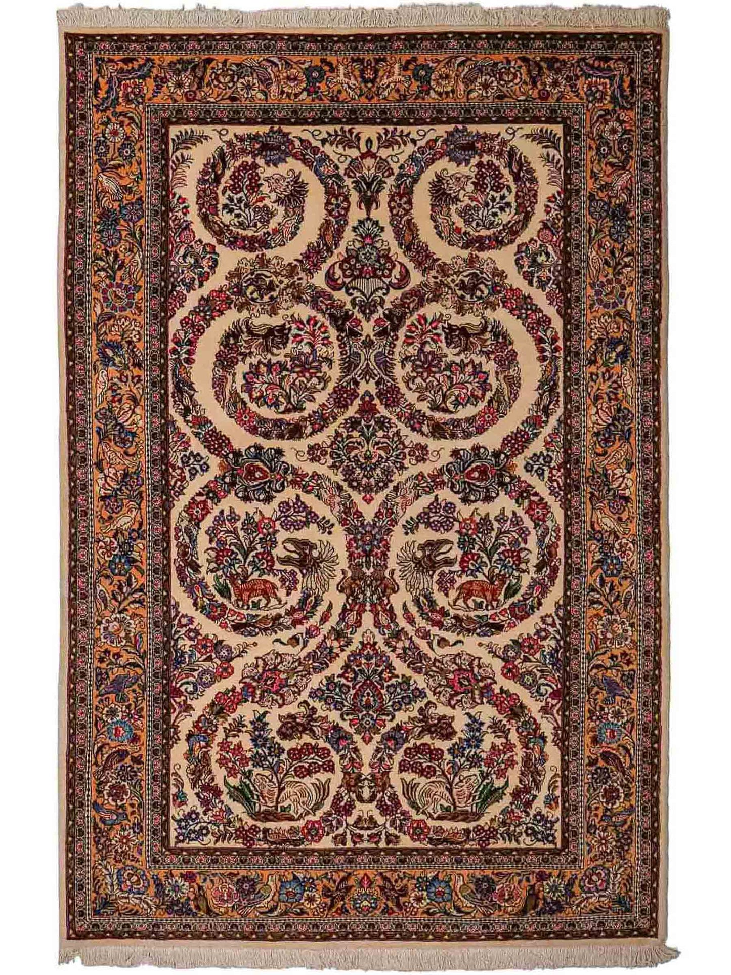 Feiner, handgeknüpfter Ilam Perserteppich aus Wolle von Khademi, creme, beige. 203x130 cm. Verkauf durch Jupiter Intl.