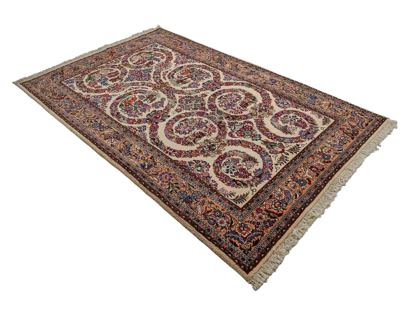 Feiner, handgeknüpfter Ilam Perserteppich aus Wolle von Khademi, creme, beige. 203x130 cm. Verkauf durch Jupiter Intl.