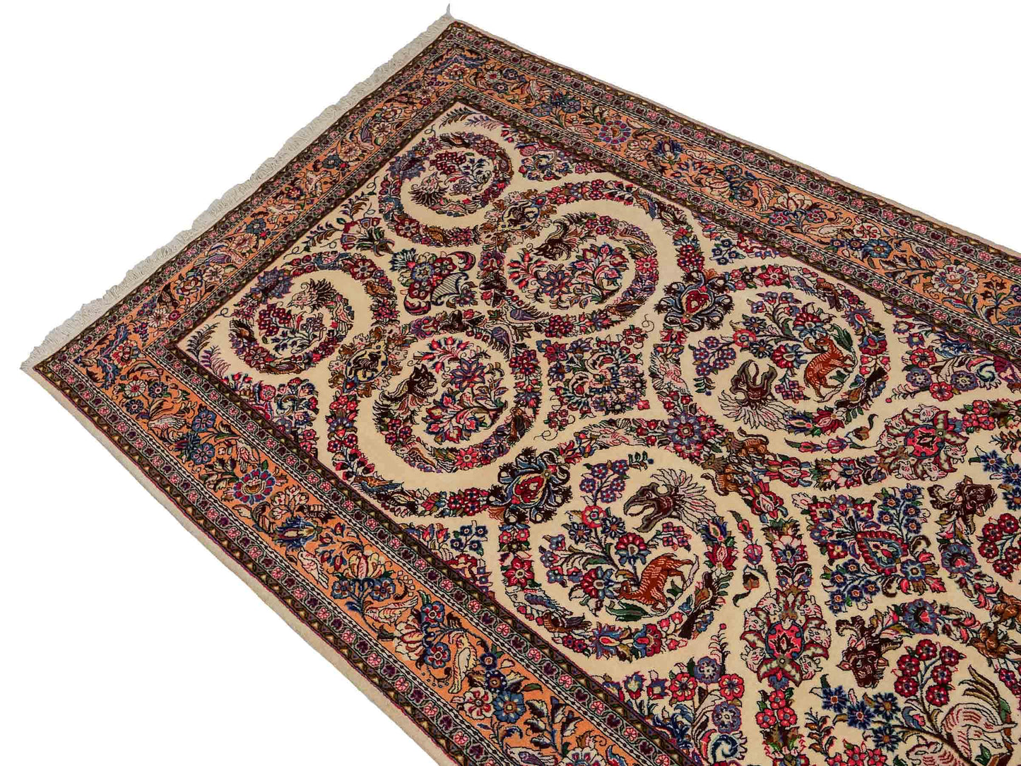 Feiner, handgeknüpfter Ilam Perserteppich aus Wolle von Khademi, creme, beige. 203x130 cm. Verkauf durch Jupiter Intl.