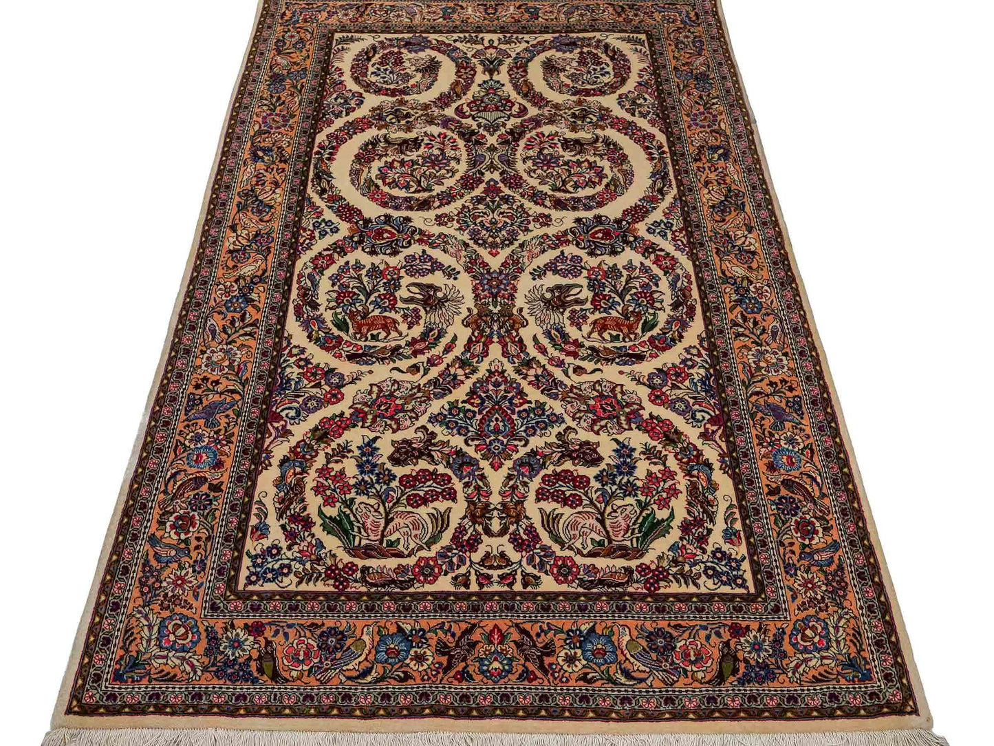 Feiner, handgeknüpfter Ilam Perserteppich aus Wolle von Khademi, creme, beige. 203x130 cm. Verkauf durch Jupiter Intl.