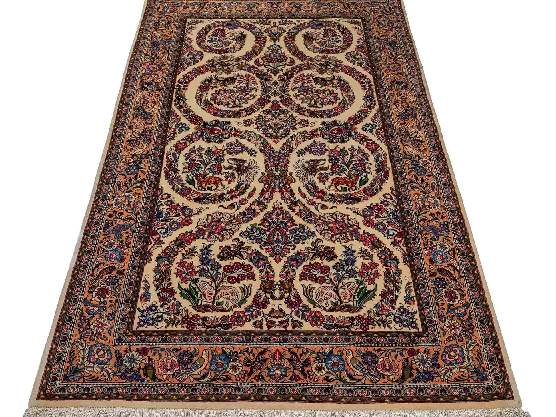 Feiner, handgeknüpfter Ilam Perserteppich aus Wolle von Khademi, creme, beige. 203x130 cm. Verkauf durch Jupiter Intl.