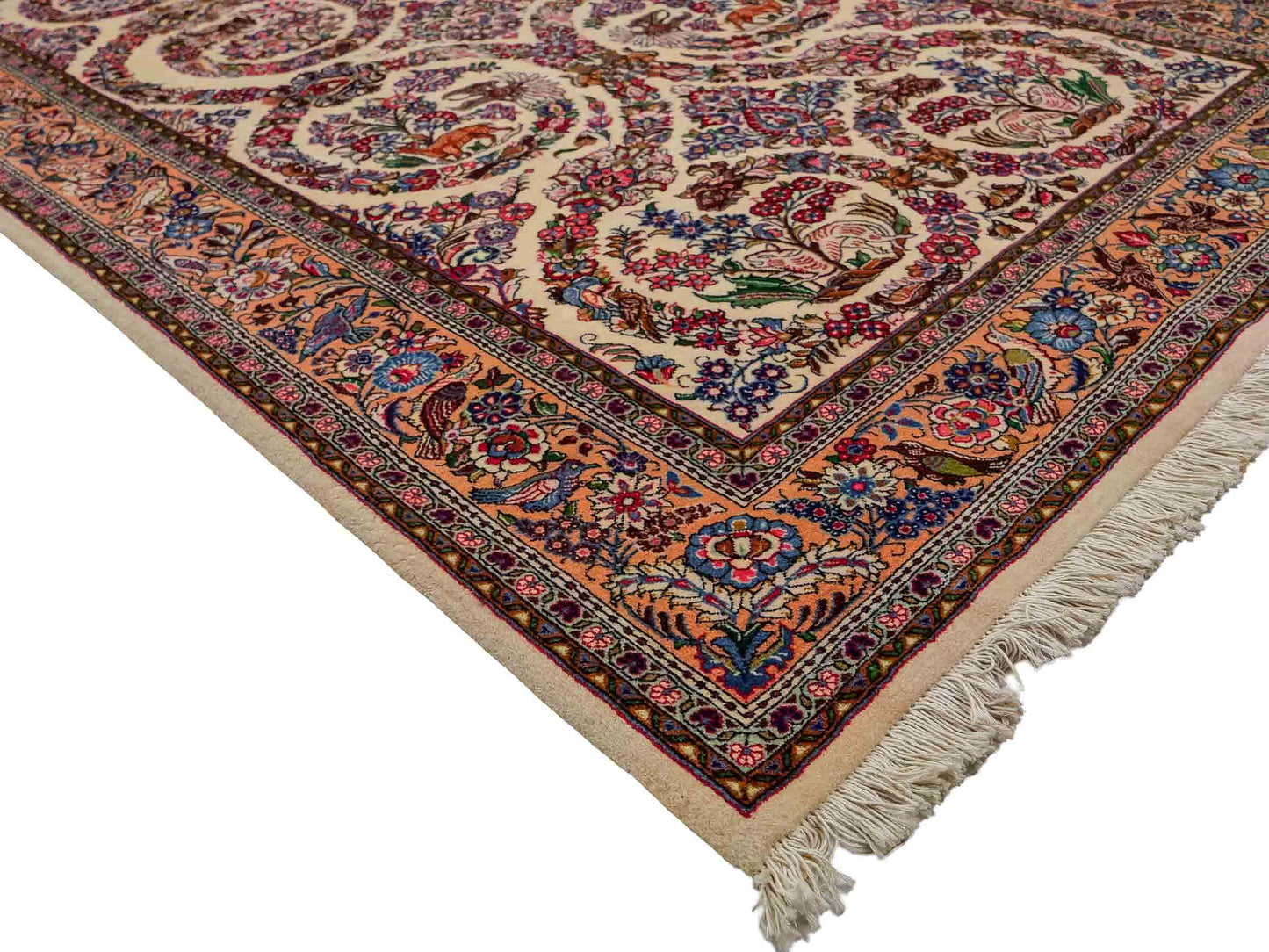 Feiner, handgeknüpfter Ilam Perserteppich aus Wolle von Khademi, creme, beige. 203x130 cm. Verkauf durch Jupiter Intl.