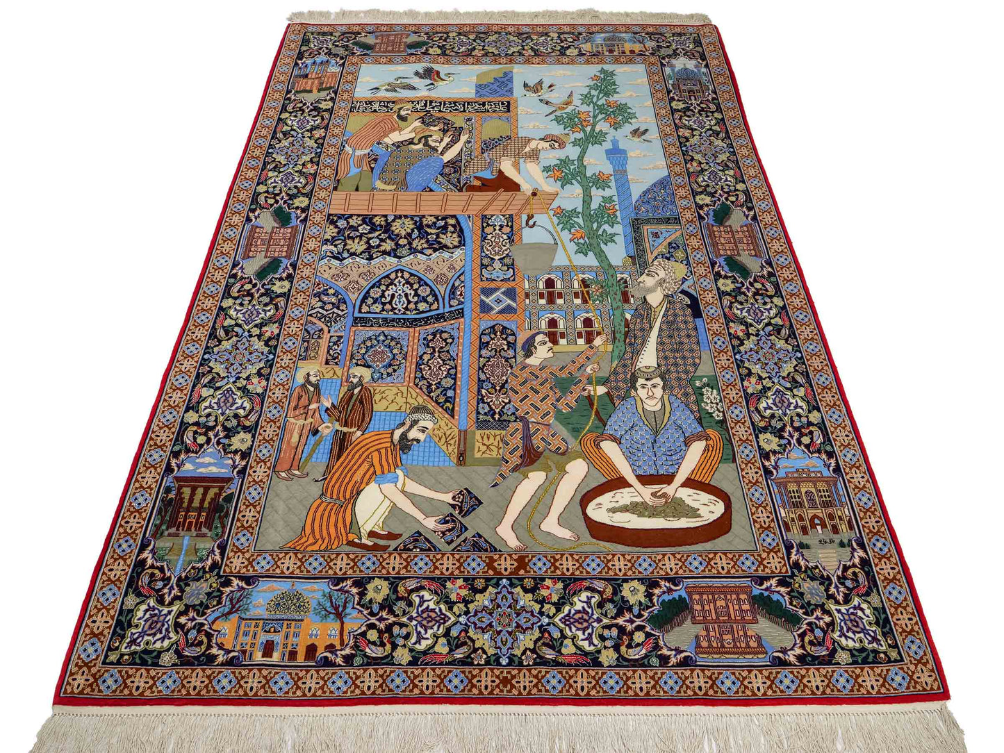 Sehr feiner, handgeknüpfter Khademi Isfahan aus Wolle mit Seide, multicolor. 239x155 cm. Vertrieb durch Jupiter Intl.