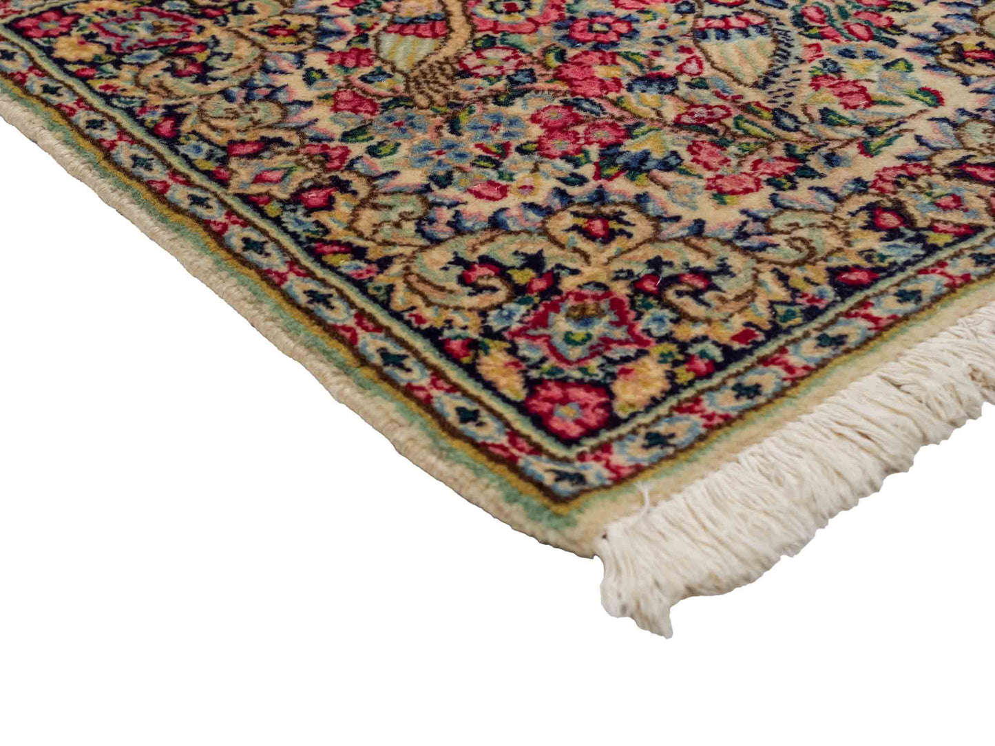 Feiner, handgeknüpfter Kerman Perserteppich aus Wolle von Khademi, creme, beige. 0,54 x 0,53 m. Vertrieb durch JUPITER Intl.