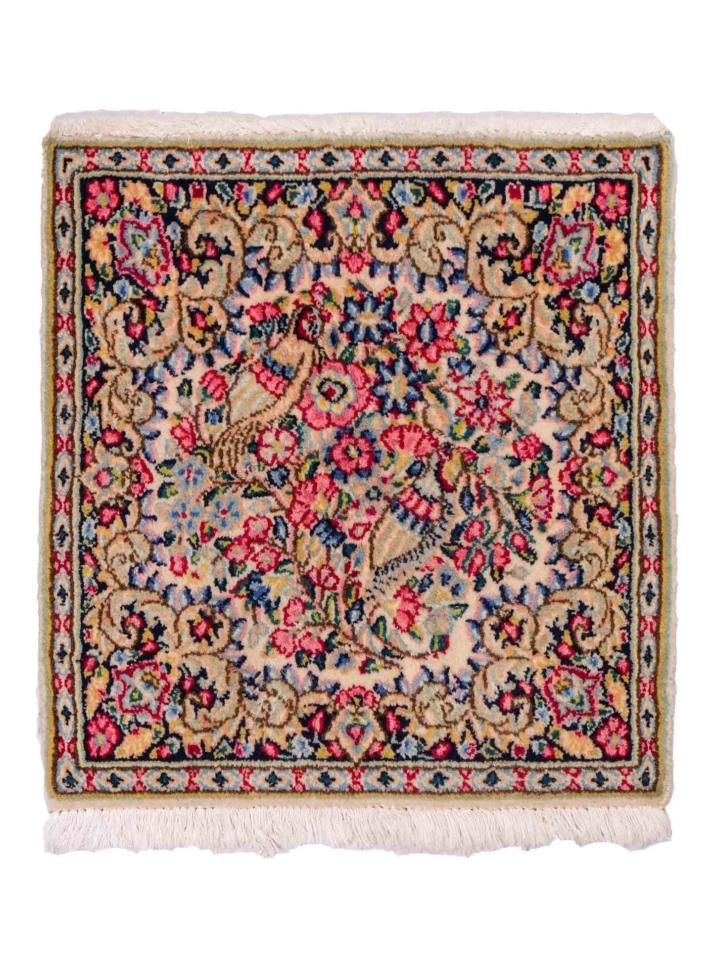 Feiner, handgeknüpfter Kerman Perserteppich aus Wolle von Khademi, creme, beige. 0,54 x 0,54 m. Vertrieb durch JUPITER Intl.