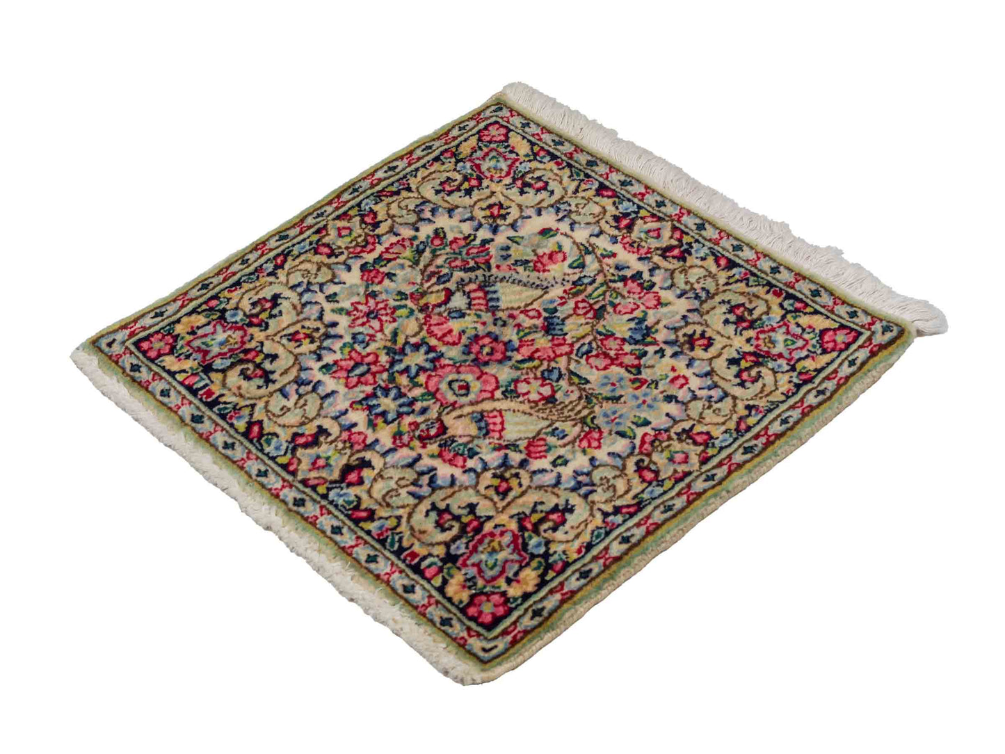 Feiner, handgeknüpfter Kerman Perserteppich aus Wolle von Khademi, creme, beige. 0,54 x 0,54 m. Vertrieb durch JUPITER Intl.