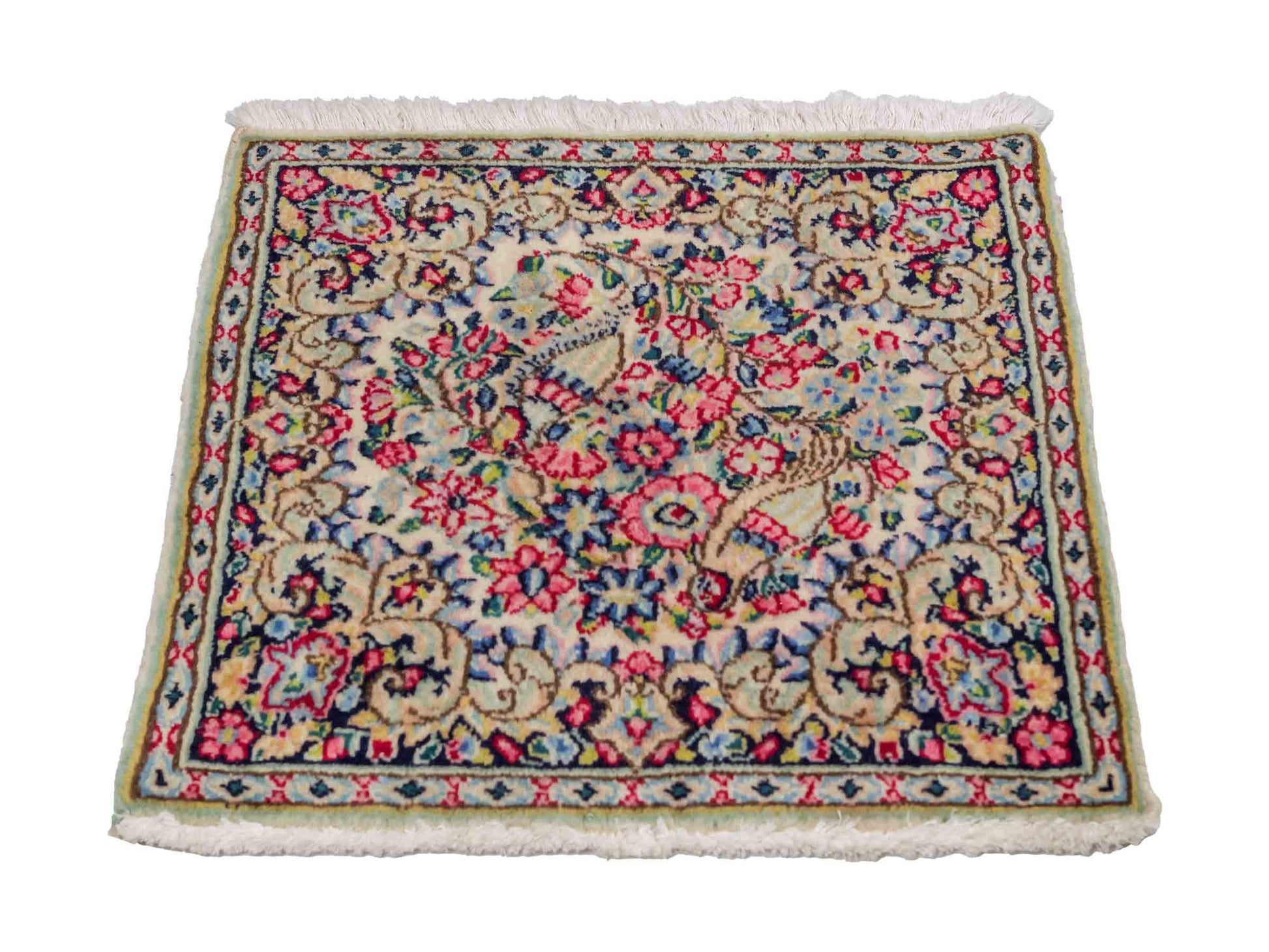 Feiner, handgeknüpfter Kerman Perserteppich aus Wolle von Khademi, creme, beige. 0,54 x 0,54 m. Vertrieb durch JUPITER Intl.