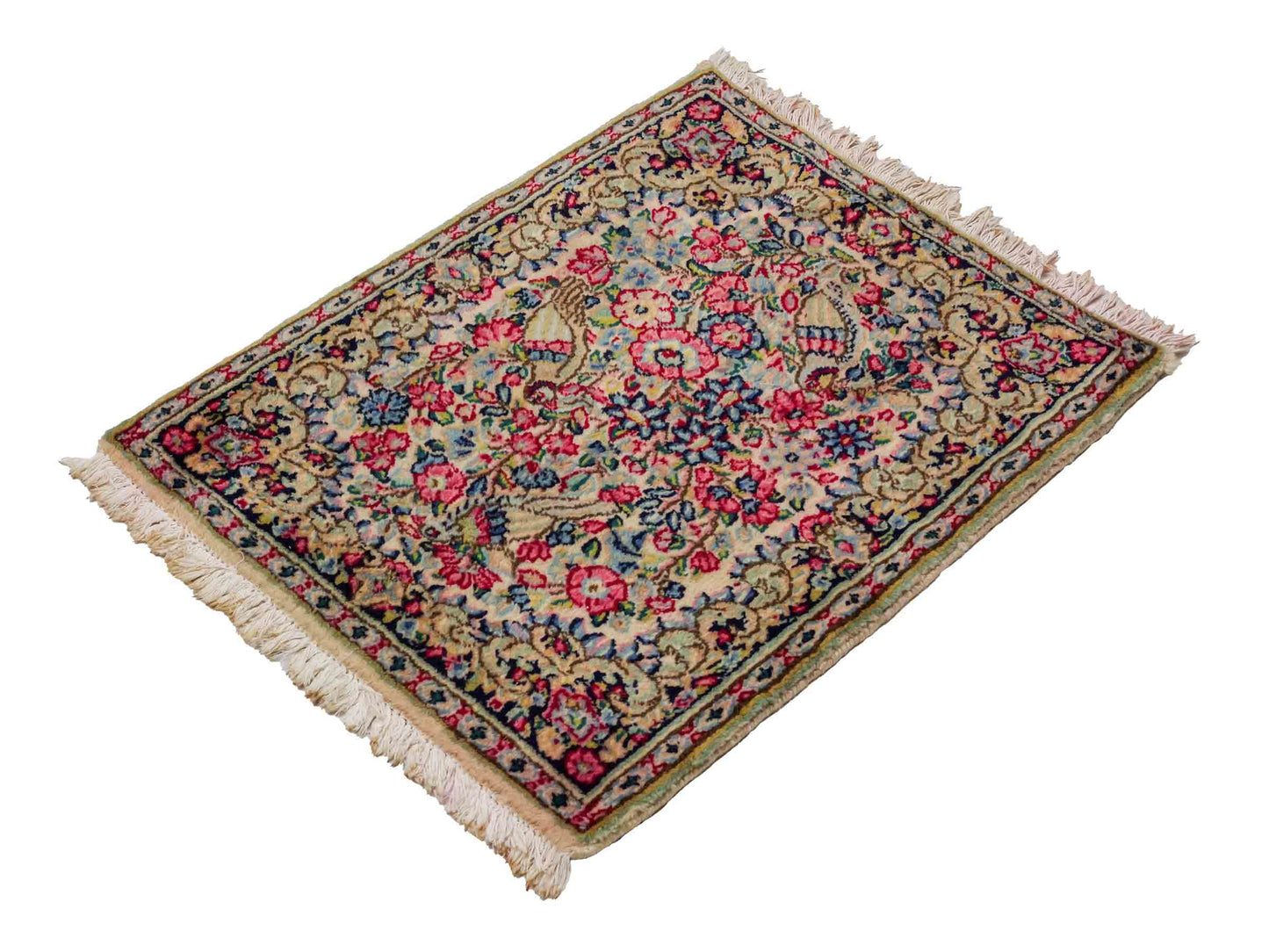 Feiner, handgeknüpfter Kerman Perserteppich aus Wolle von Khademi, creme, beige. 0,70 x 0,56 m. Vertrieb durch JUPITER Intl.