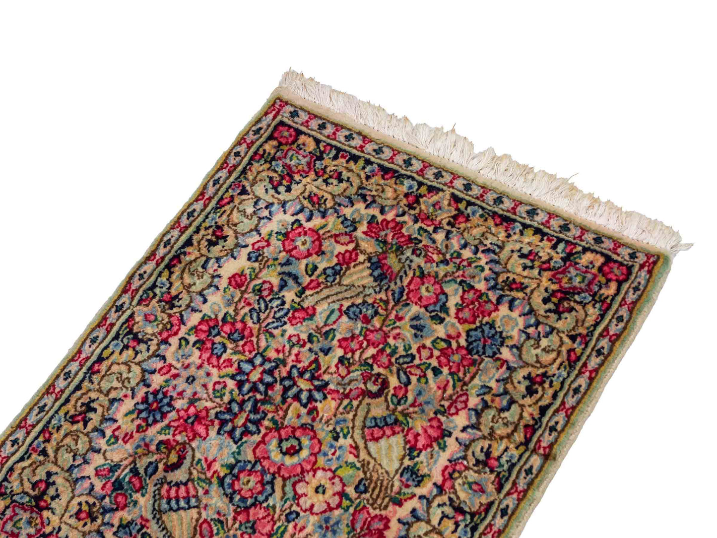 Feiner, handgeknüpfter Kerman Perserteppich aus Wolle von Khademi, creme, beige. 0,70 x 0,56 m. Vertrieb durch JUPITER Intl.