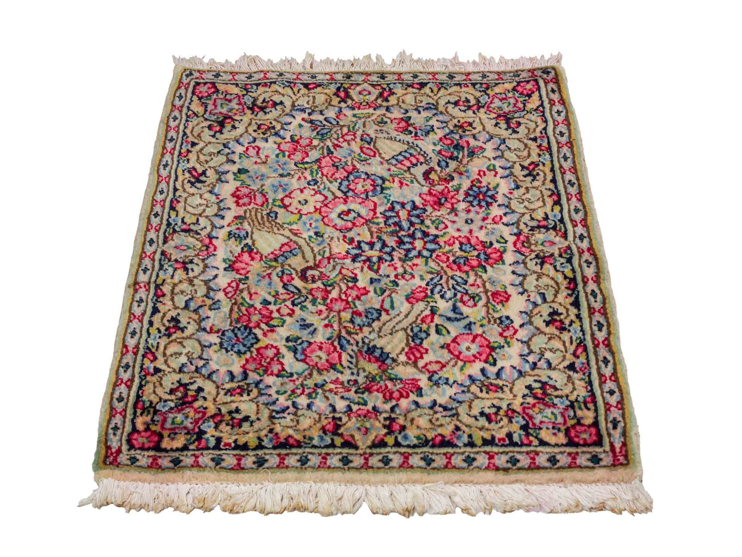 Feiner, handgeknüpfter Kerman Perserteppich aus Wolle von Khademi, creme, beige. 0,70 x 0,56 m. Vertrieb durch JUPITER Intl.