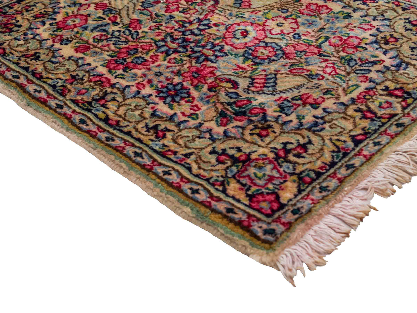 Feiner, handgeknüpfter Kerman Perserteppich aus Wolle von Khademi, creme, beige. 0,70 x 0,56 m. Vertrieb durch JUPITER Intl.