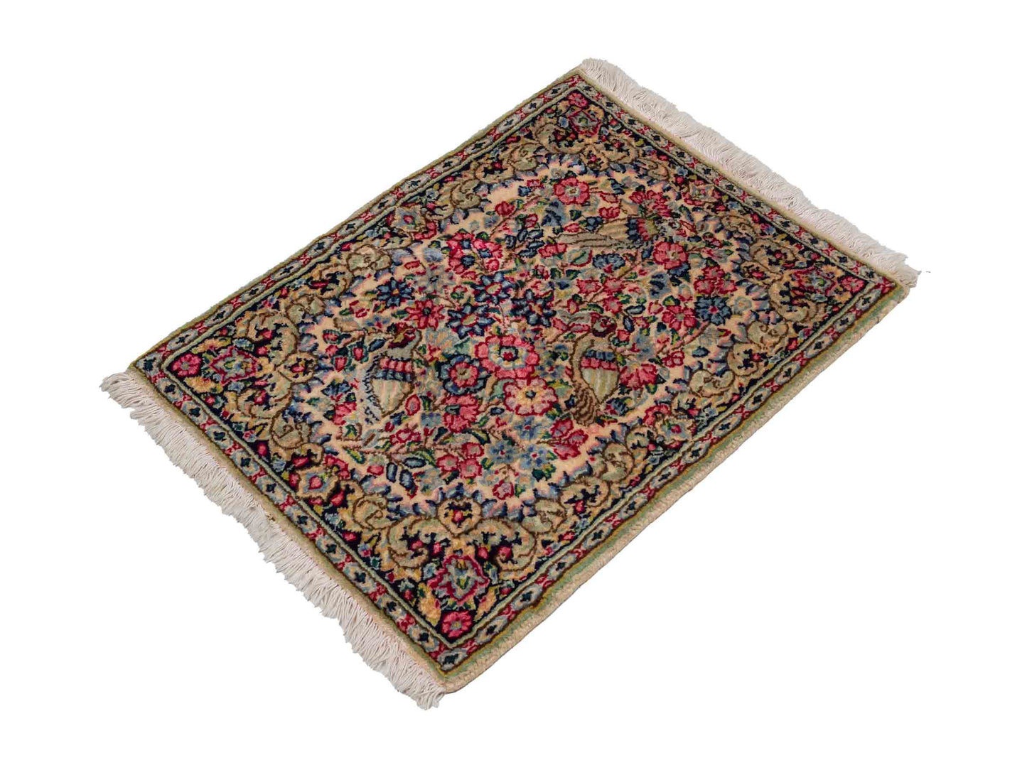 Feiner, handgeknüpfter Kerman Perserteppich aus Wolle von Khademi, creme, beige. 0,71 x 0,54 m. Vertrieb durch JUPITER Intl.