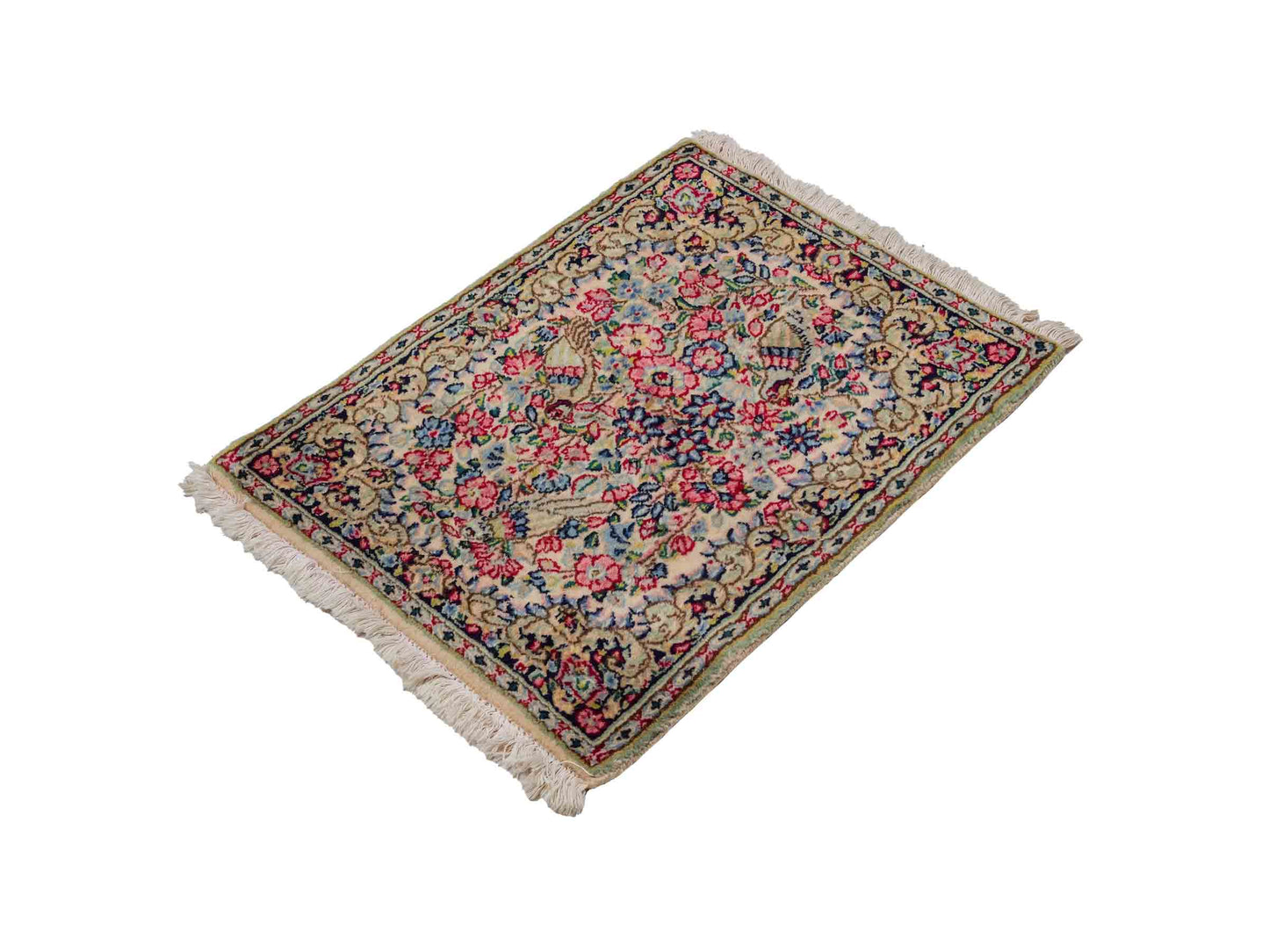 Feiner, handgeknüpfter Kerman Perserteppich aus Wolle von Khademi, creme, beige. 0,71 x 0,54 m. Vertrieb durch JUPITER Intl.