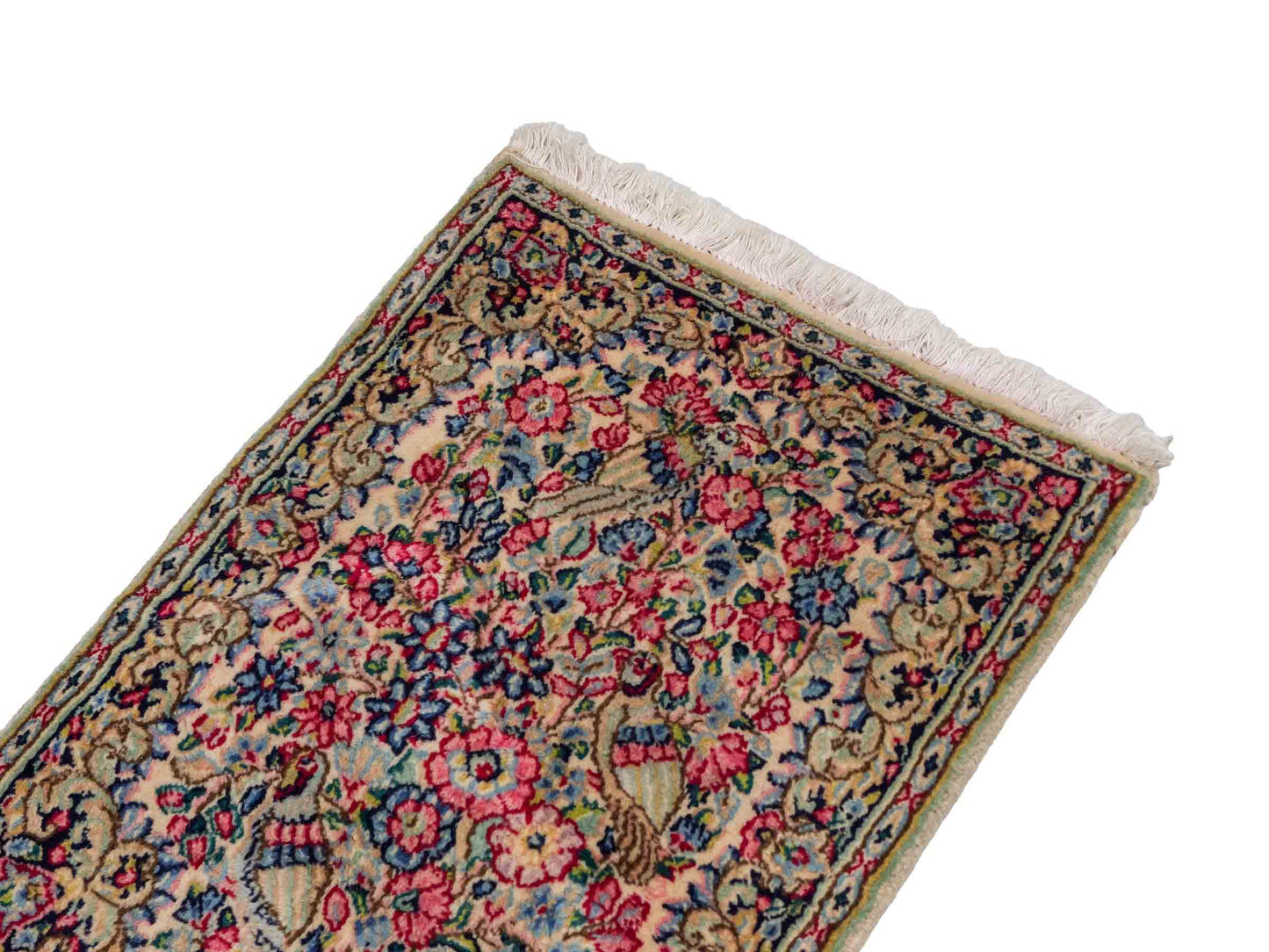Feiner, handgeknüpfter Kerman Perserteppich aus Wolle von Khademi, creme, beige. 0,71 x 0,54 m. Vertrieb durch JUPITER Intl.
