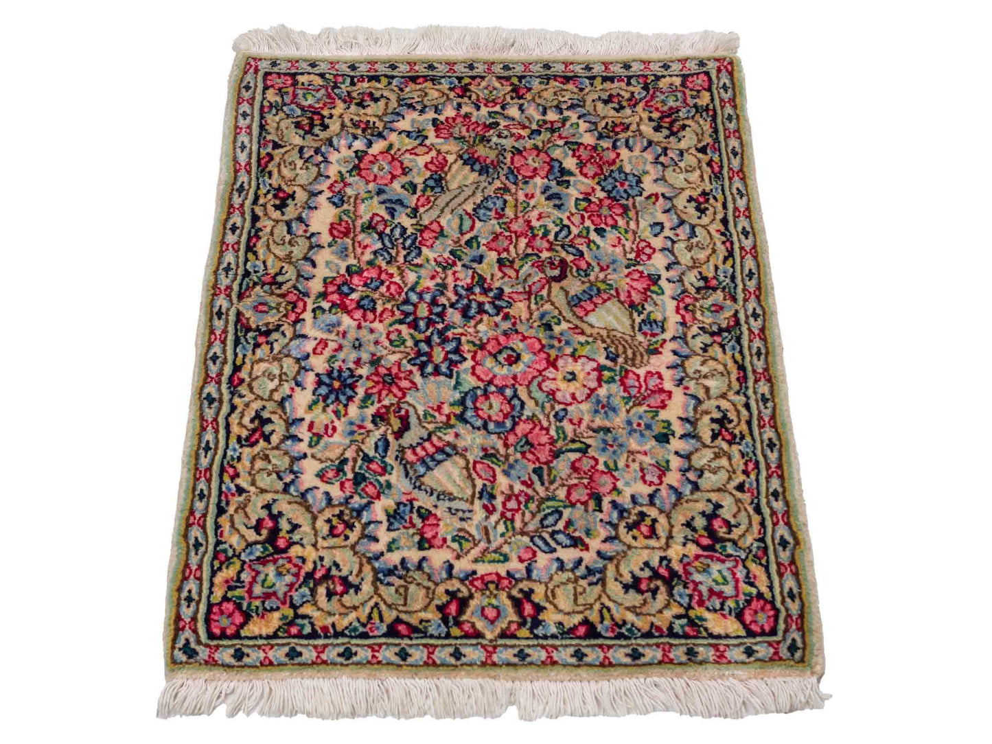 Feiner, handgeknüpfter Kerman Perserteppich aus Wolle von Khademi, creme, beige. 0,71 x 0,54 m. Vertrieb durch JUPITER Intl.